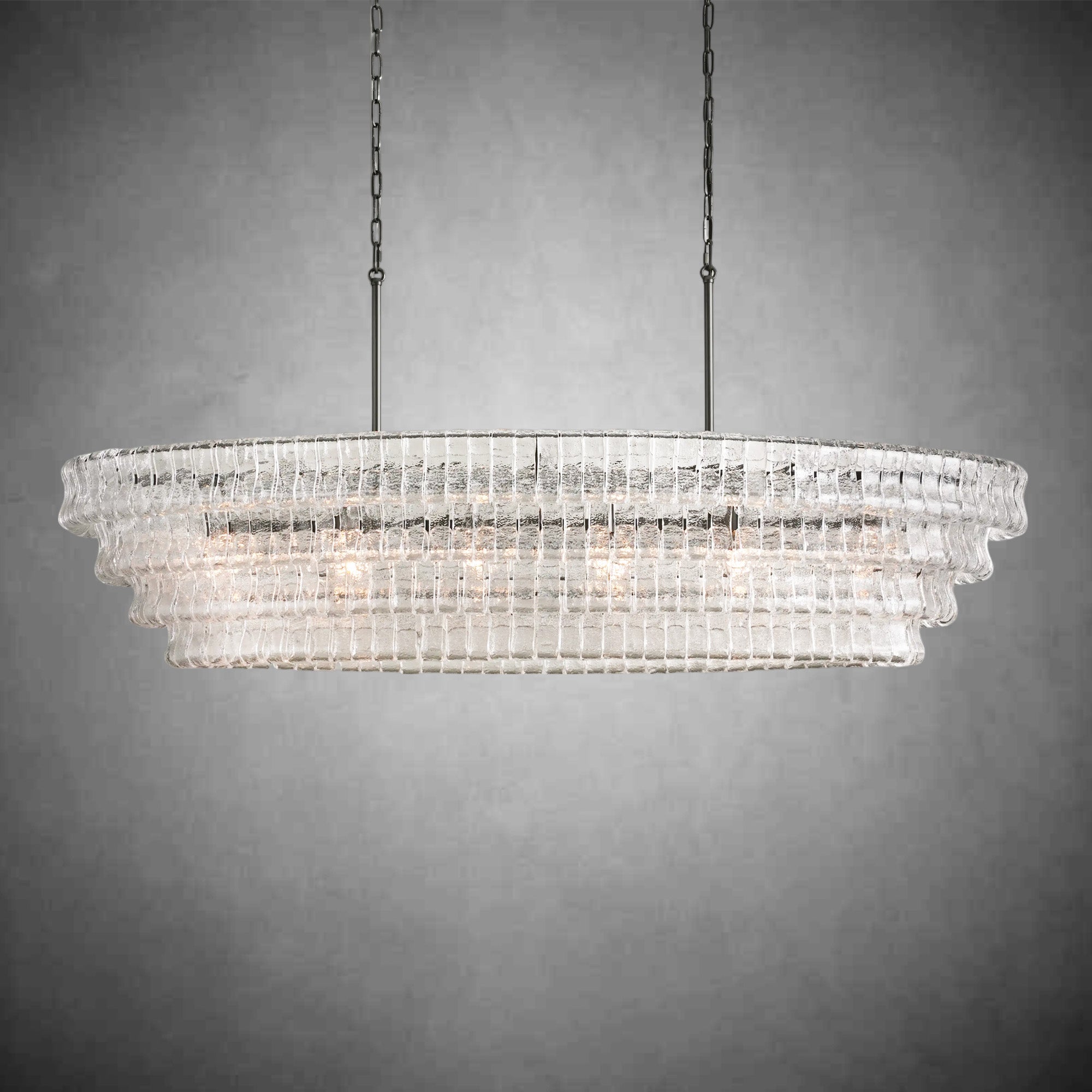 Ghiaccio Glass Oval Chandelier 54''65''-Chandelier-Feyran-54″ W-Clear-Brass-Feyran