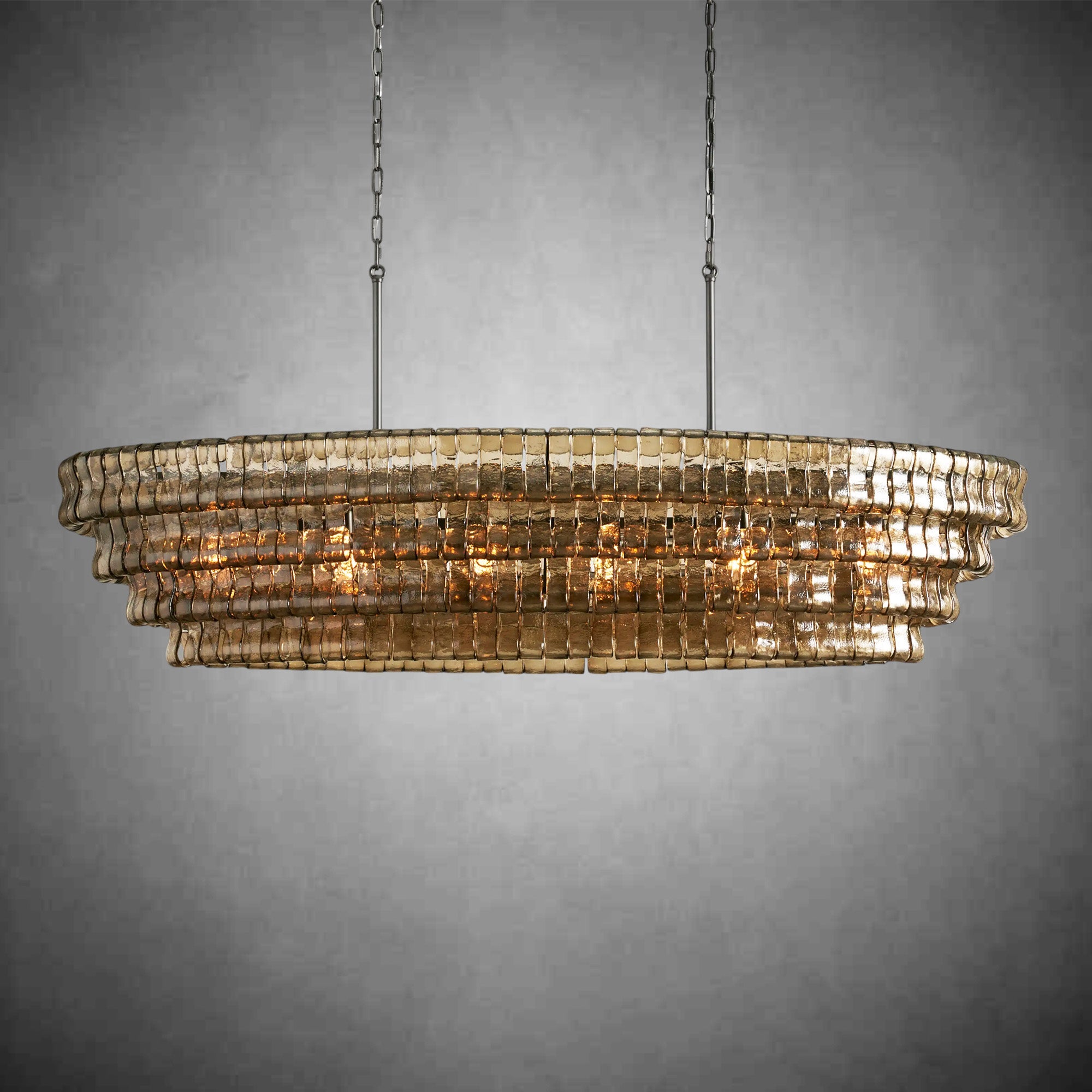Ghiaccio Glass Oval Chandelier 54''65''-Chandelier-Feyran-54″ W-Clear-Brass-Feyran