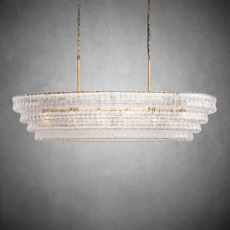 Ghiaccio Glass Oval Chandelier 54''65''-Chandelier-Feyran-54″ W-Clear-Brass-Feyran