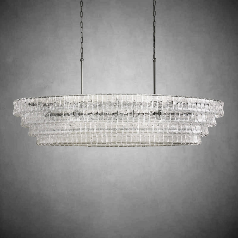 Ghiaccio Glass Oval Chandelier 54''65''-Chandelier-Feyran-54″ W-Clear-Brass-Feyran