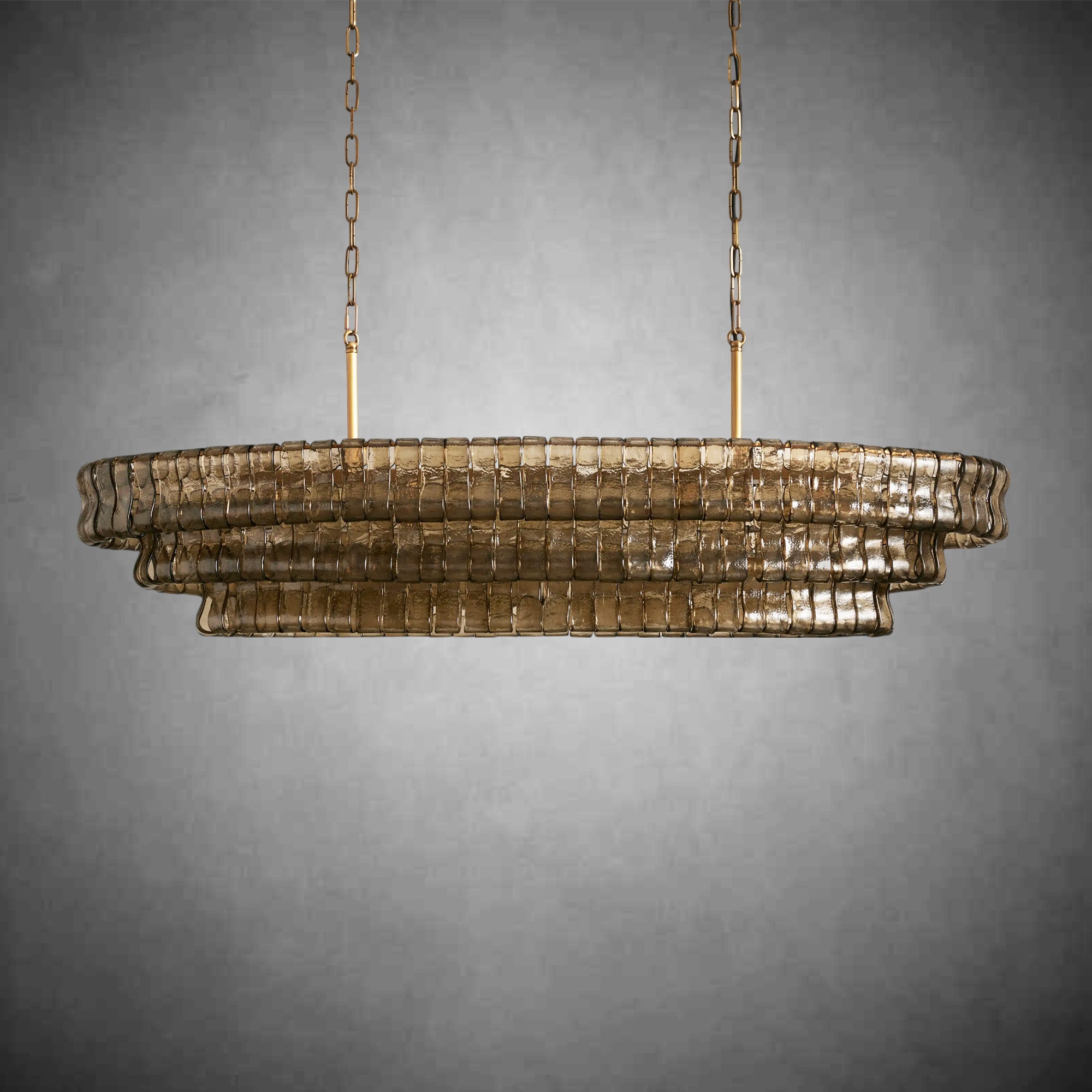 Ghiaccio Glass Oval Chandelier 54''65''-Chandelier-Feyran-54″ W-Clear-Brass-Feyran