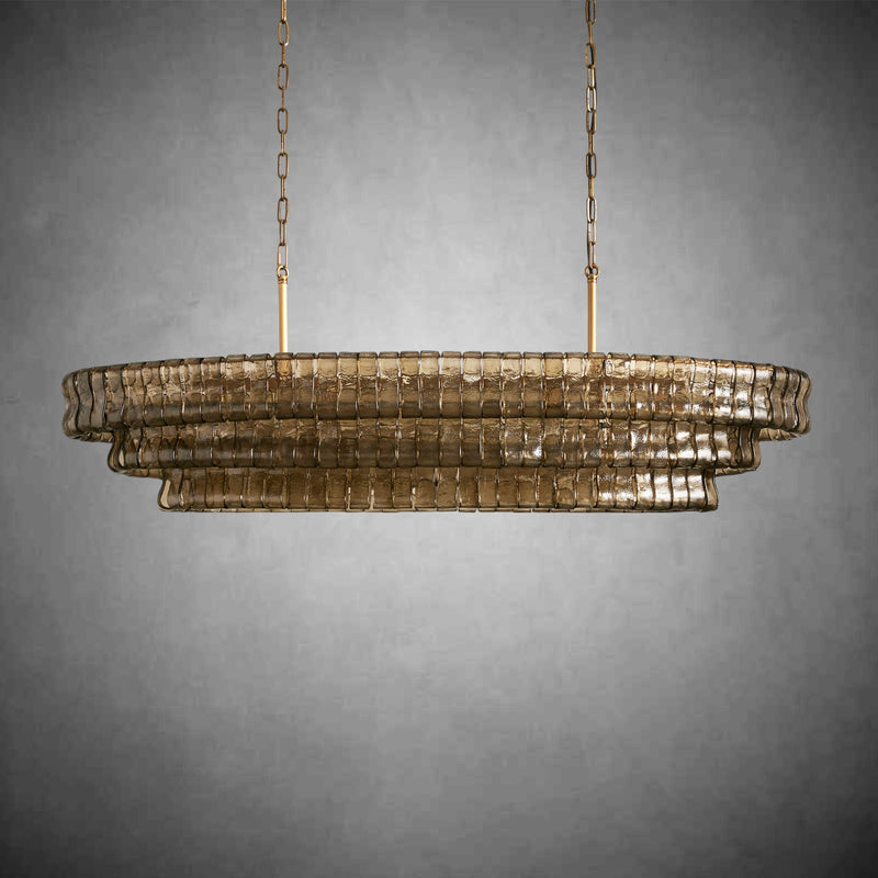 Ghiaccio Glass Oval Chandelier 54''65''-Chandelier-Feyran-54″ W-Clear-Brass-Feyran