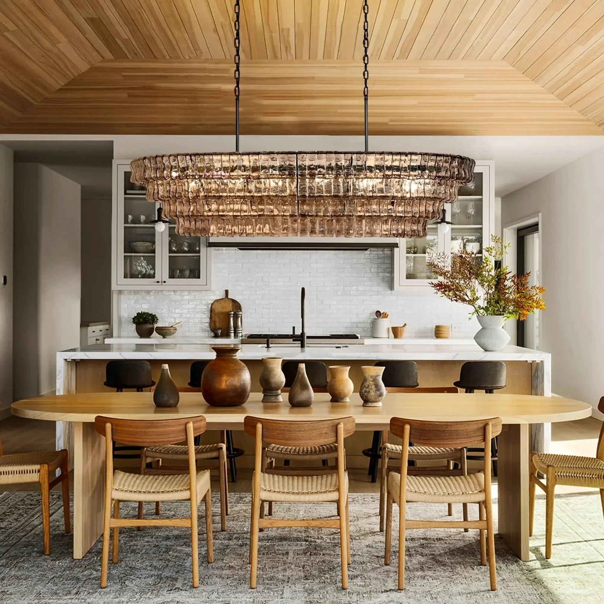 Ghiaccio Glass Oval Chandelier 54''65''-Chandelier-Feyran-54″ W-Clear-Brass-Feyran