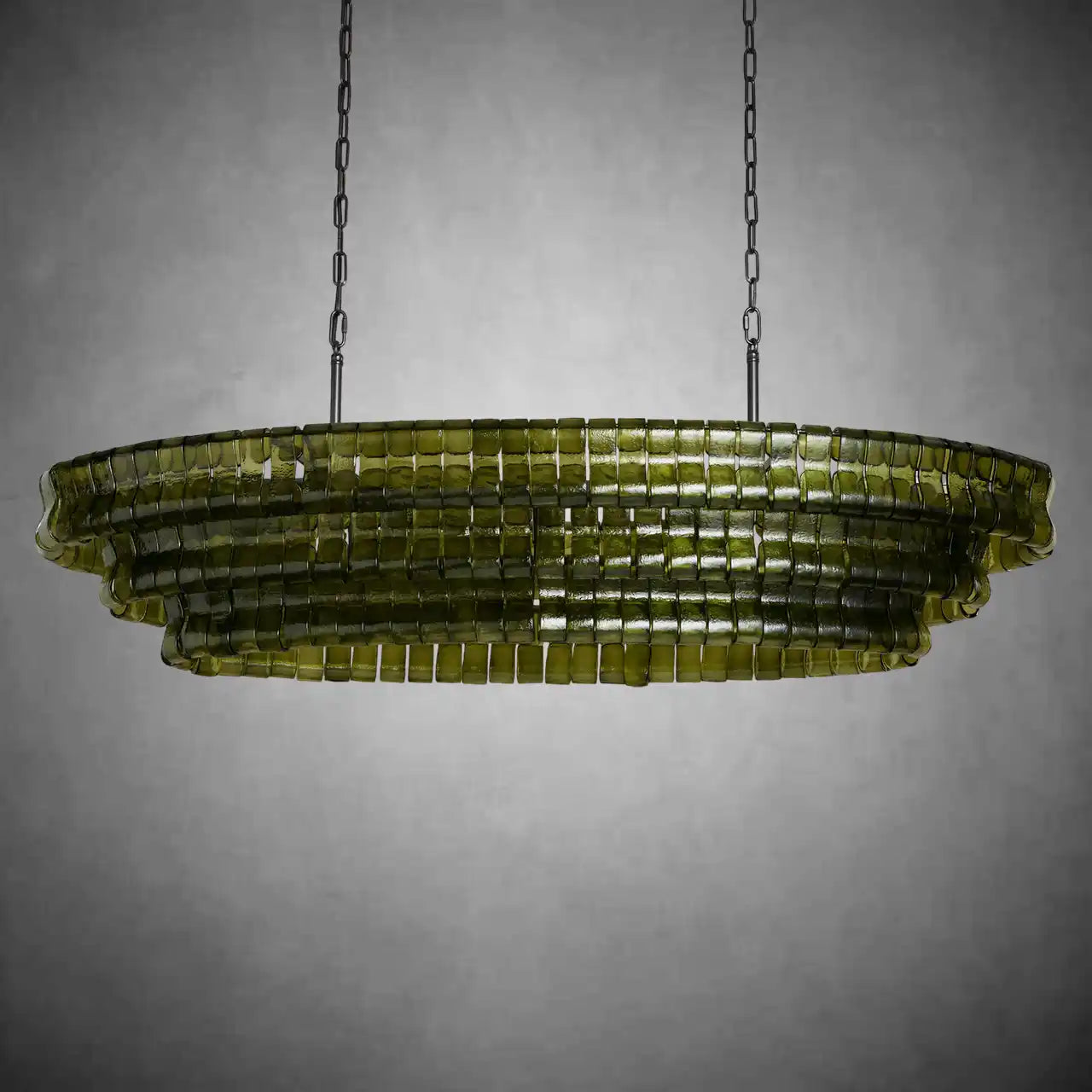 Ghiaccio Glass Oval Chandelier 54''65''-Chandelier-Feyran-54″ W-Clear-Brass-Feyran
