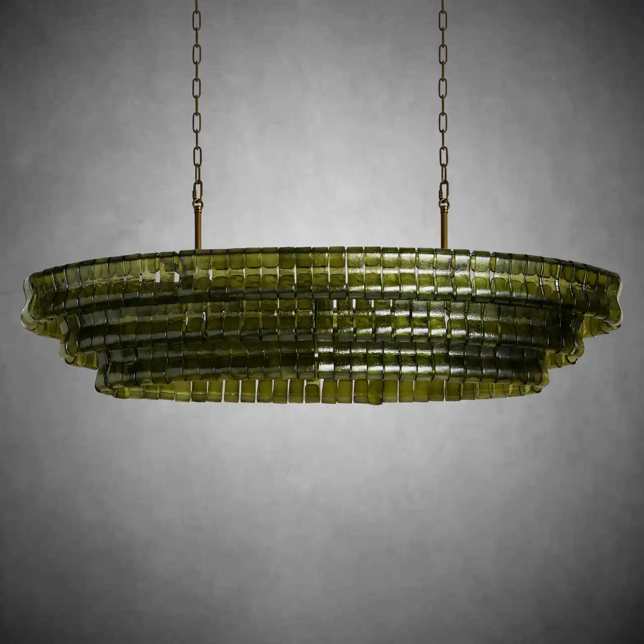 Ghiaccio Glass Oval Chandelier 54''65''-Chandelier-Feyran-54″ W-Clear-Brass-Feyran