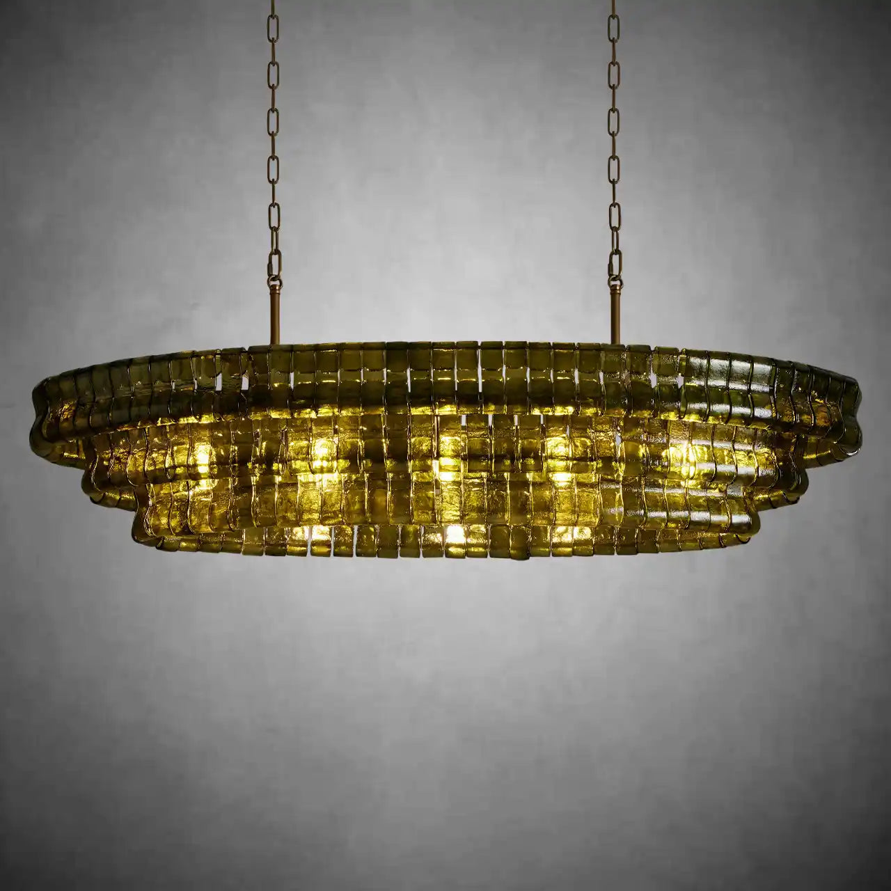 Ghiaccio Glass Oval Chandelier 54''65''-Chandelier-Feyran-54″ W-Green-Brass-Feyran