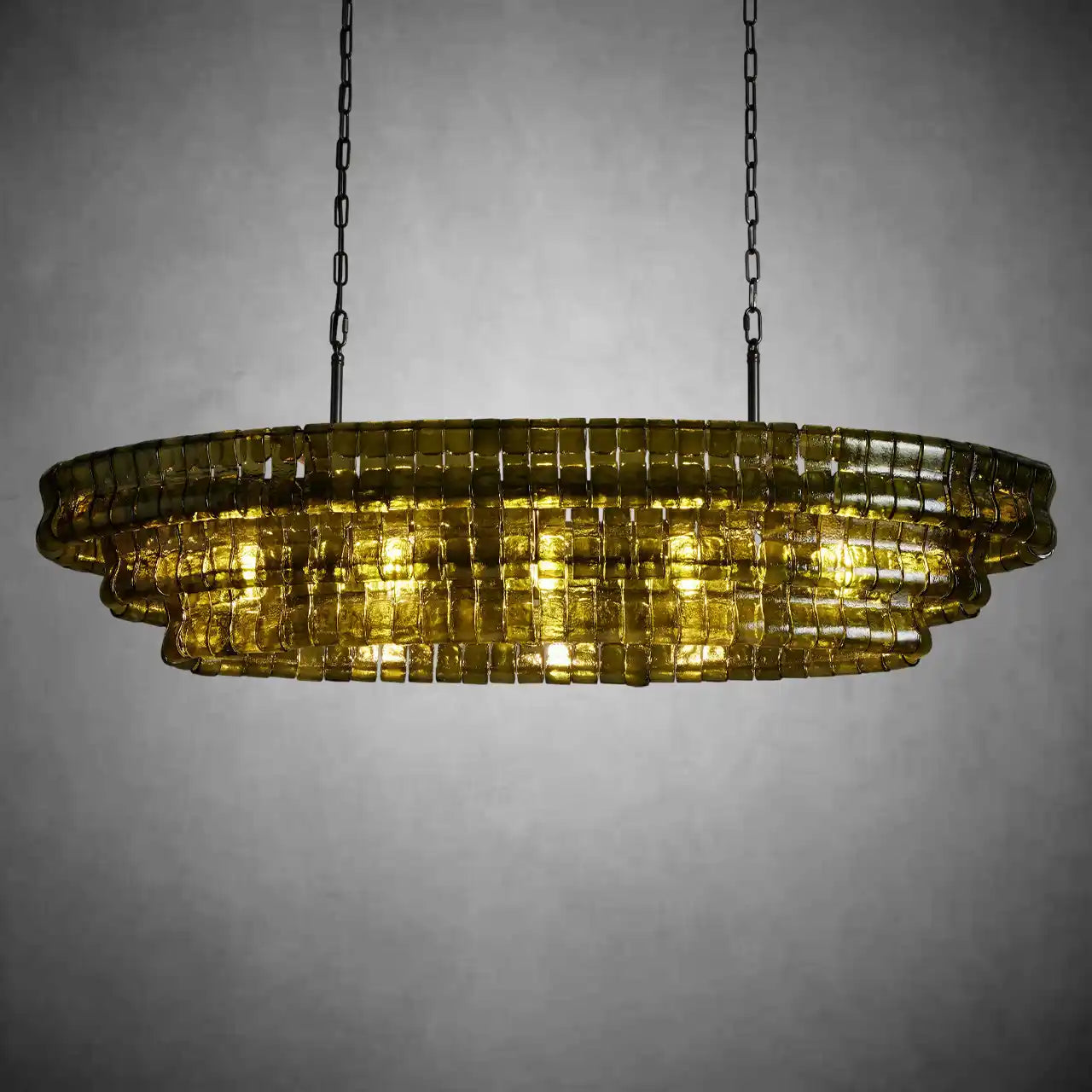Ghiaccio Glass Oval Chandelier 54''65''-Chandelier-Feyran-54″ W-Green-Matte Black-Feyran