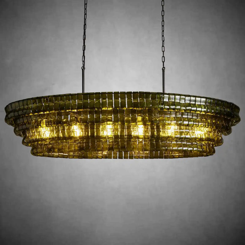 Ghiaccio Glass Oval Chandelier 54''65''-Chandelier-Feyran-54″ W-Clear-Brass-Feyran