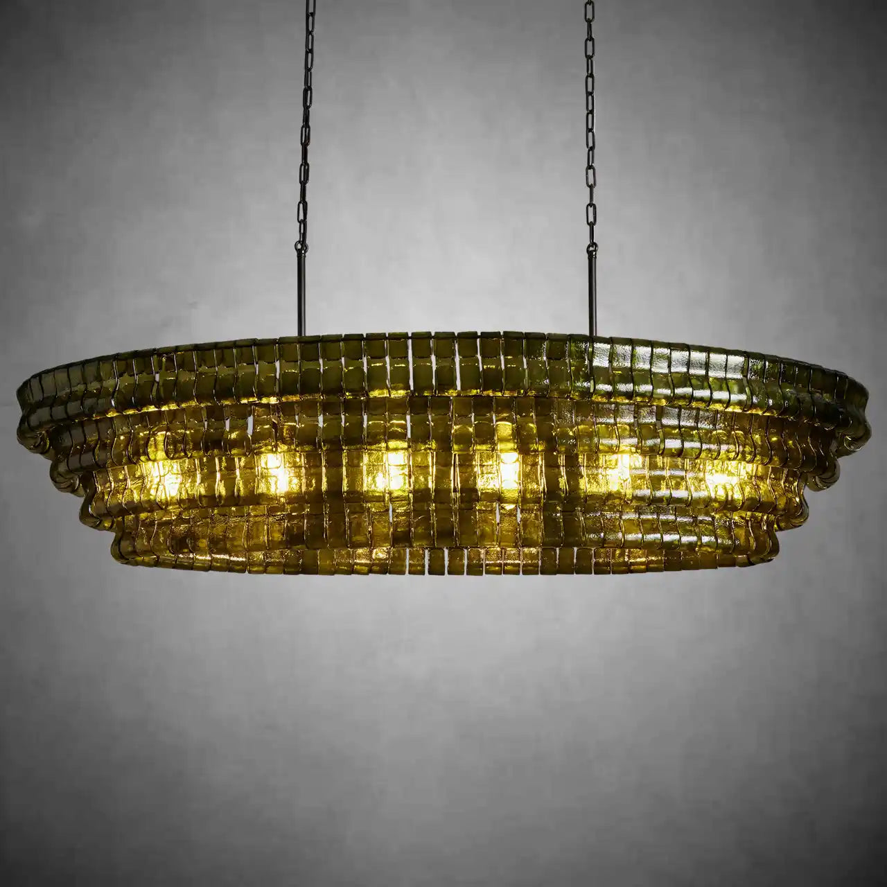 Ghiaccio Glass Oval Chandelier 54''65''-Chandelier-Feyran-54″ W-Clear-Brass-Feyran