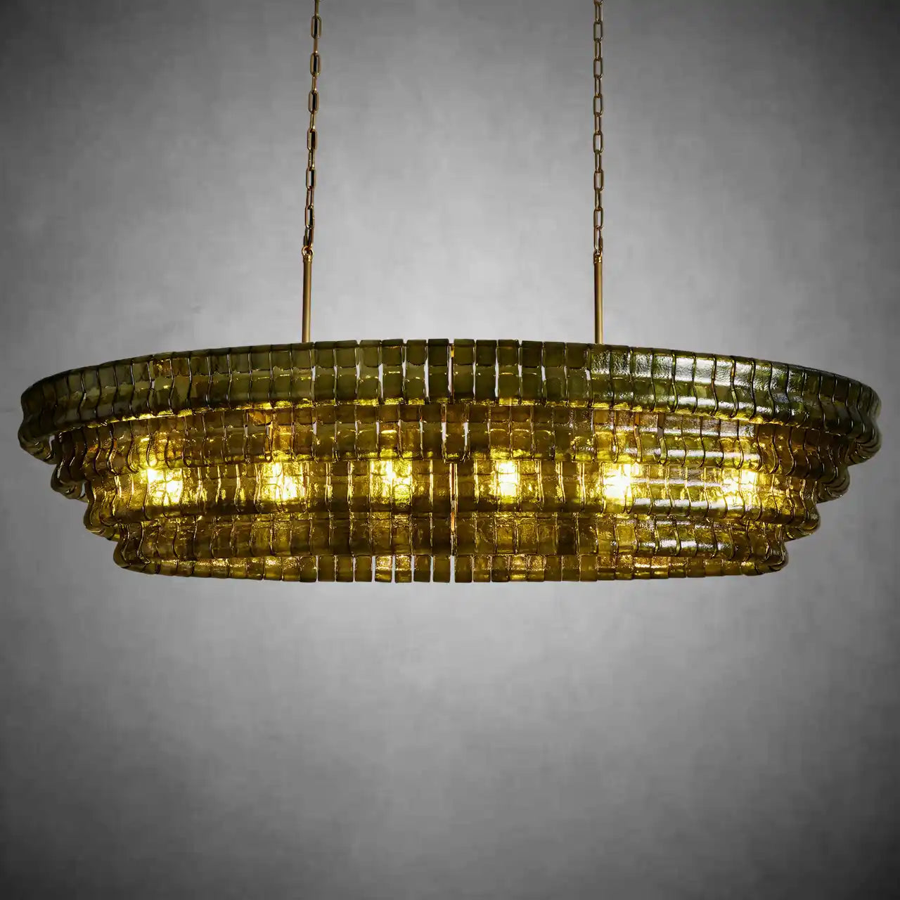 Ghiaccio Glass Oval Chandelier 54''65''-Chandelier-Feyran-54″ W-Clear-Brass-Feyran
