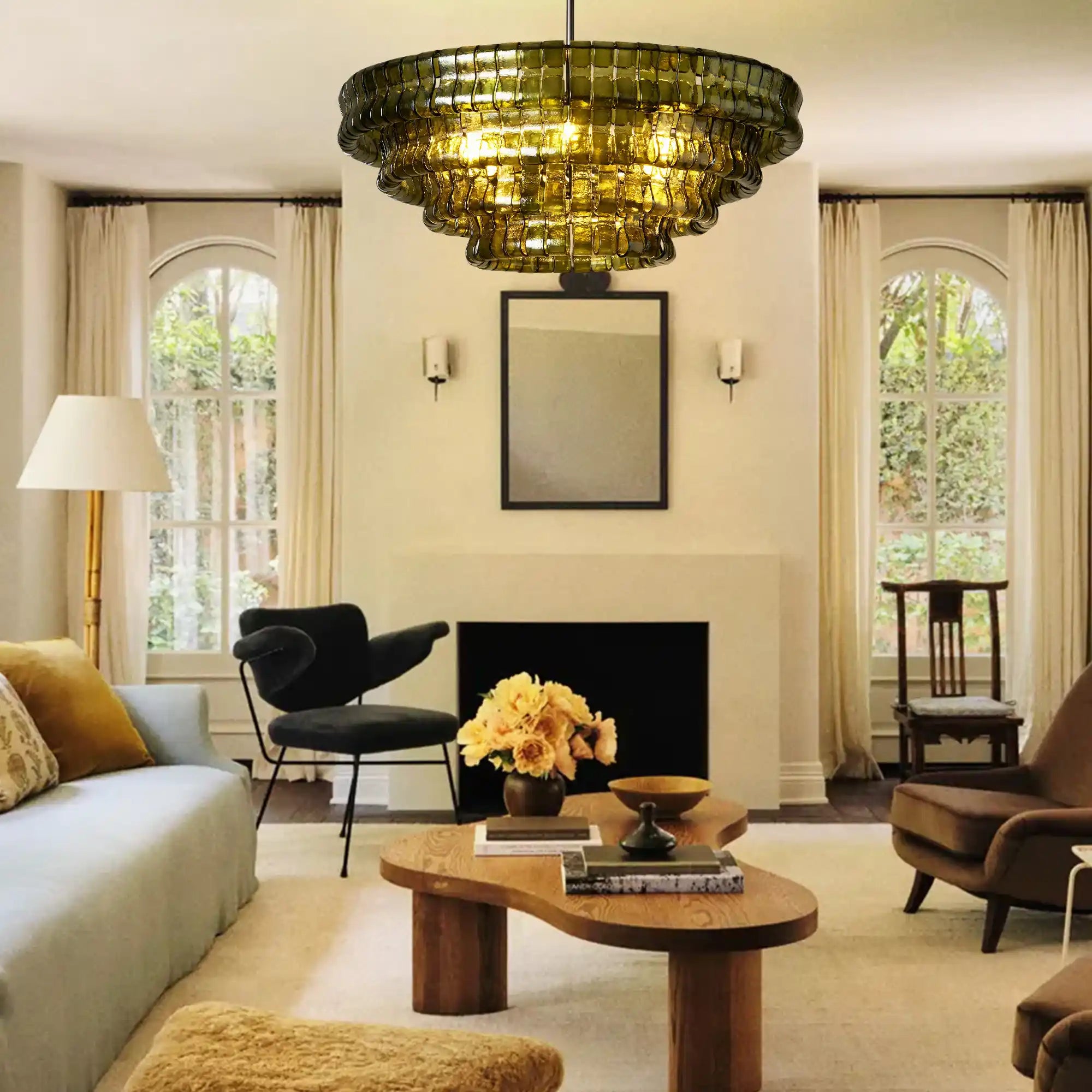 Ghiaccio Round Glass Chandelier-Chandelier-Feyran-Antique Brass-Clear-24"-Feyran