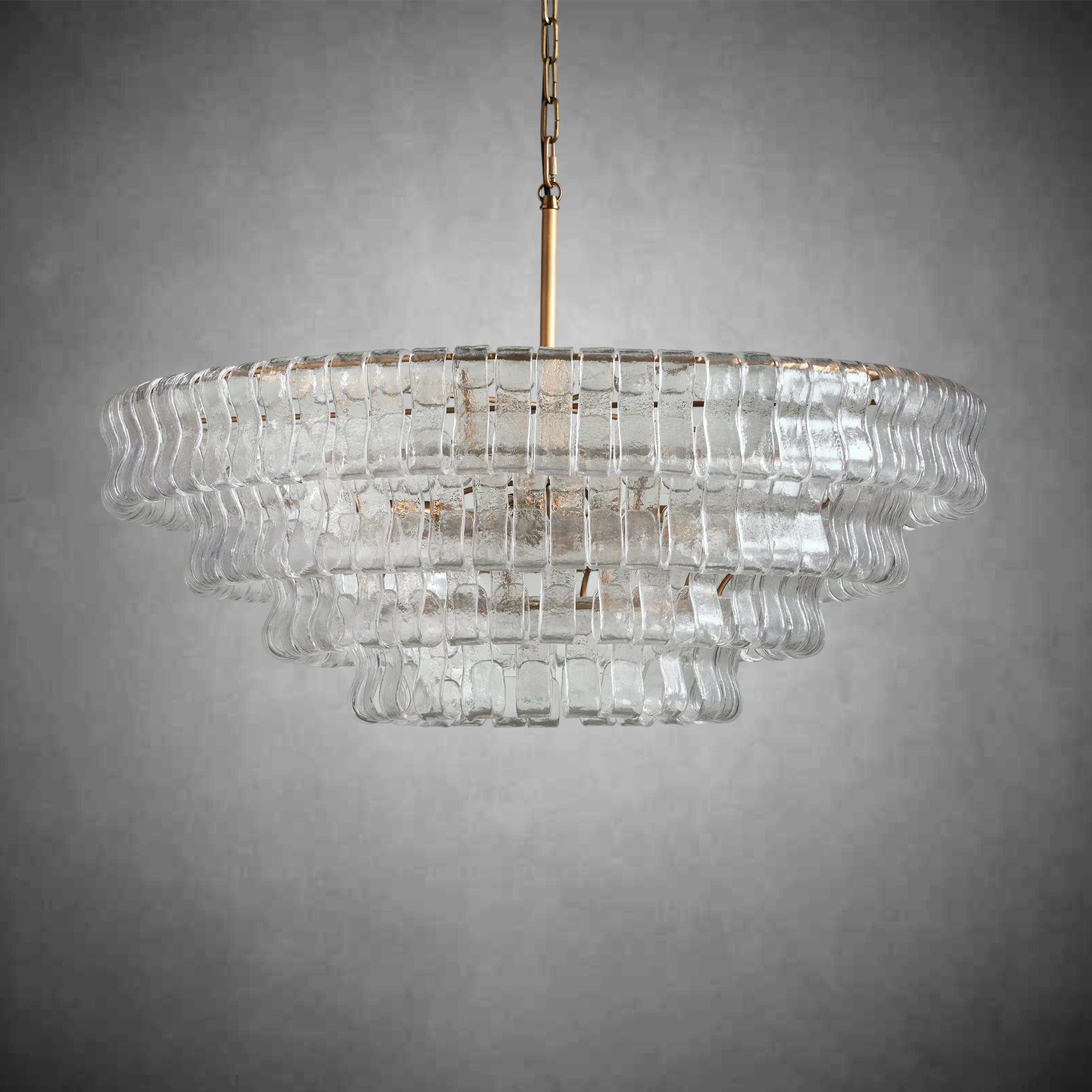 Ghiaccio Round Glass Chandelier-Chandelier-Feyran-Antique Brass-Clear-24"-Feyran