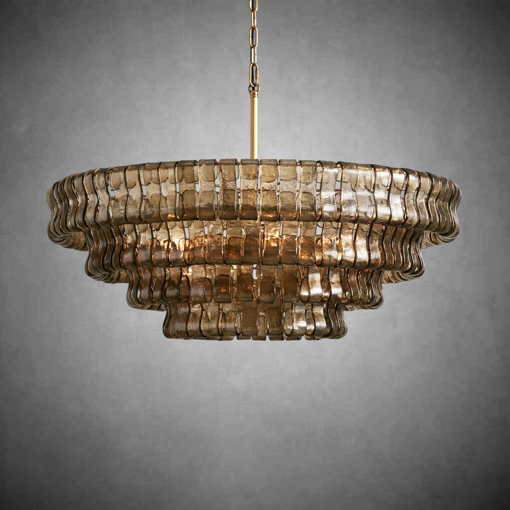 Ghiaccio Round Glass Chandelier-Chandelier-Feyran-Antique Brass-Smoke-24"-Feyran