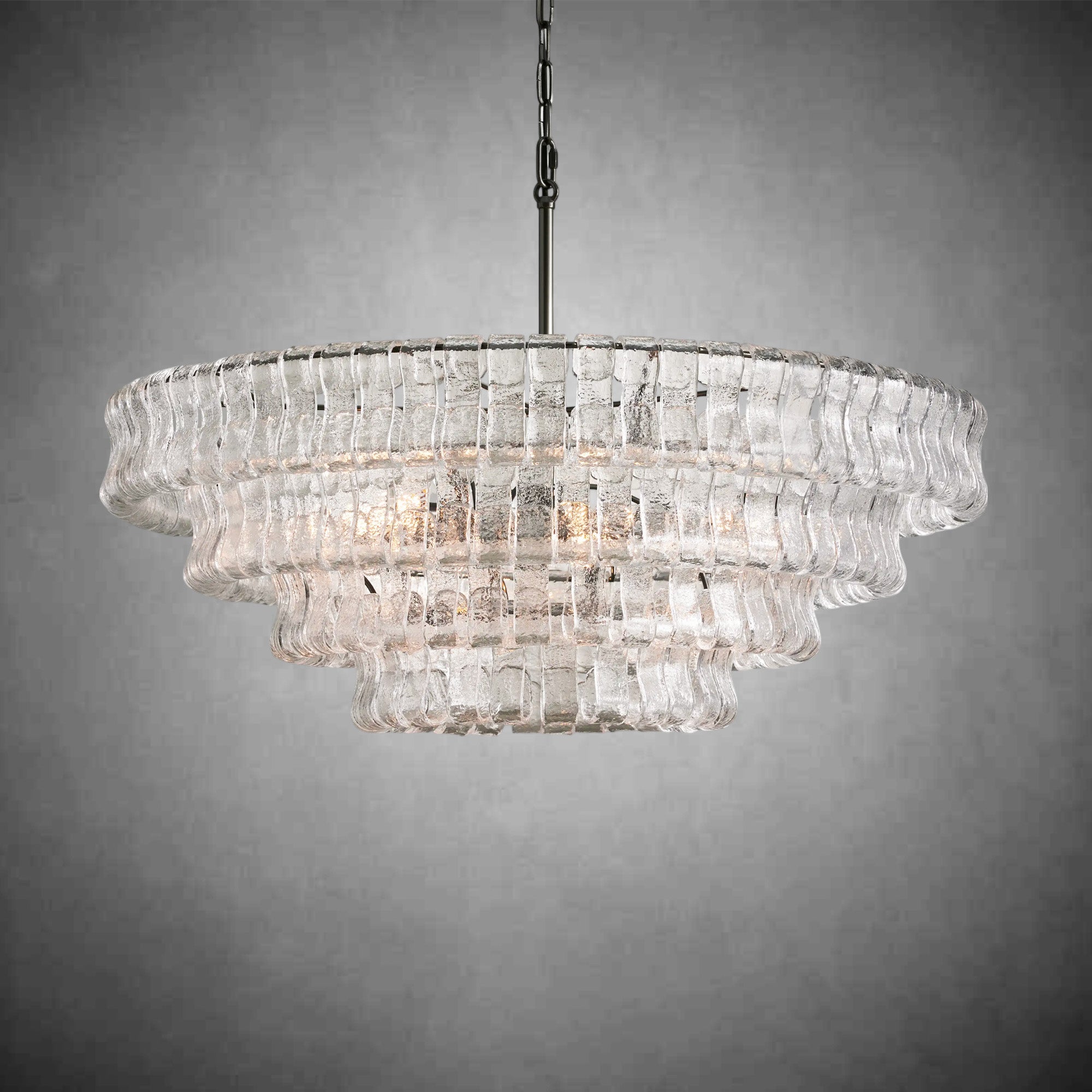 Ghiaccio Round Glass Chandelier-Chandelier-Feyran-Matte Black/Bronze-Clear-24"-Feyran