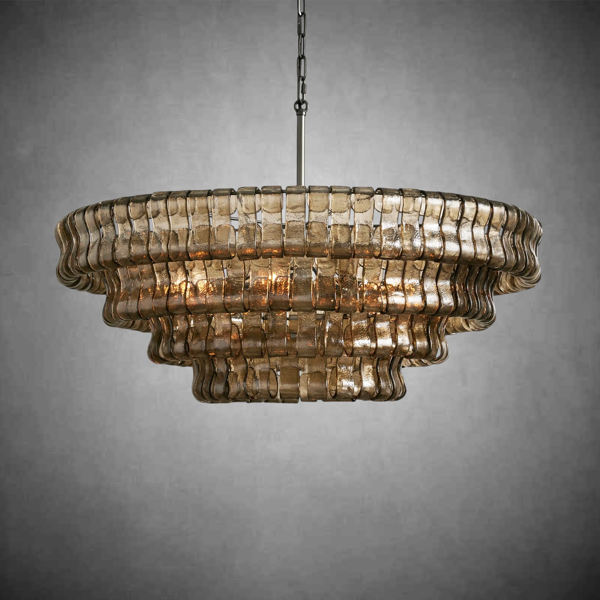 Ghiaccio Round Glass Chandelier-Chandelier-Feyran-Matte Black/Bronze-Smoke-36"-Feyran