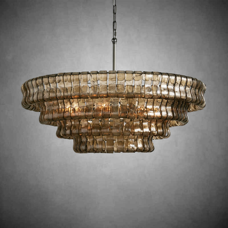 Ghiaccio Round Glass Chandelier-Chandelier-Feyran-Matte Black/Bronze-Smoke-36"-Feyran