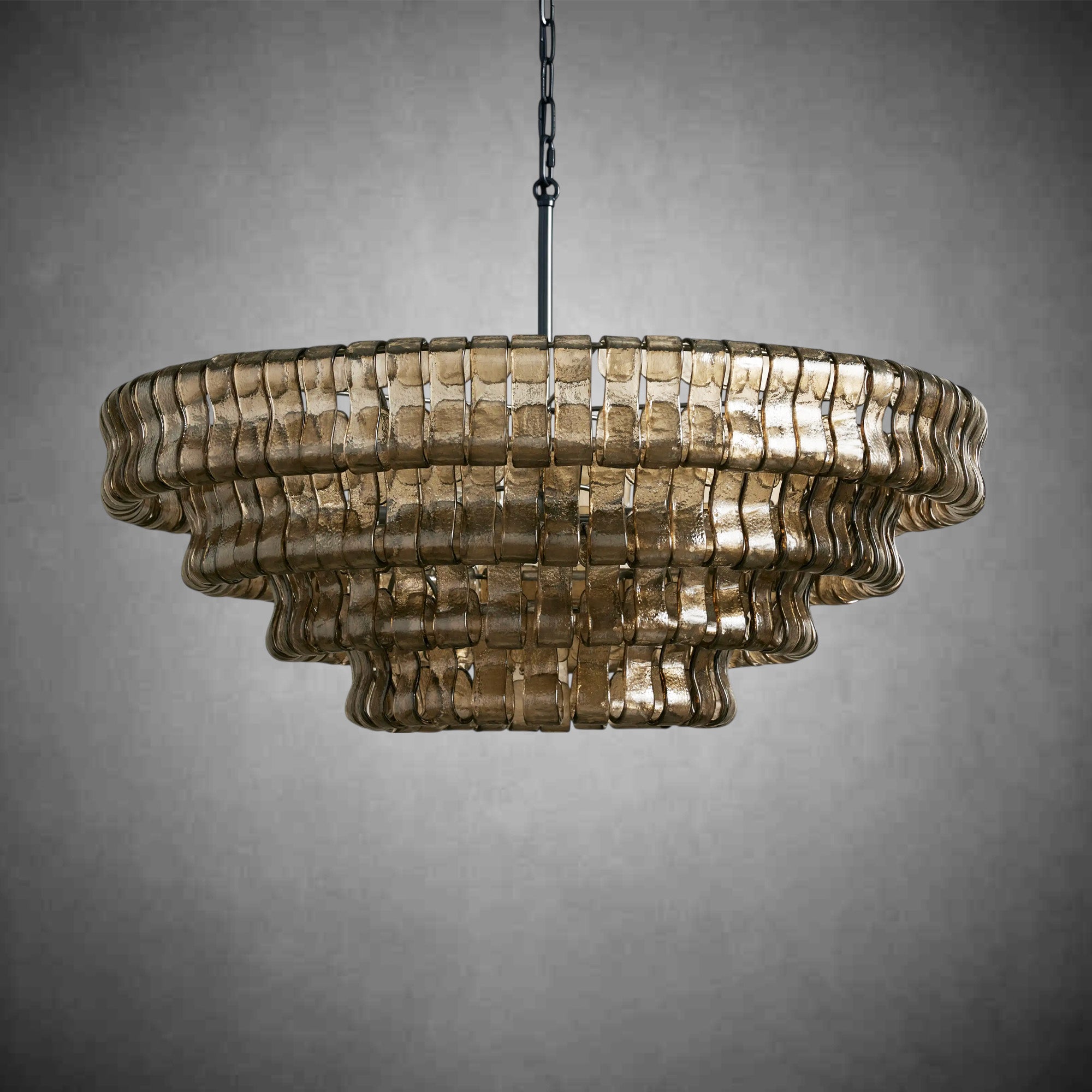Ghiaccio Round Glass Chandelier-Chandelier-Feyran-Matte Black/Bronze-Smoke-24"-Feyran