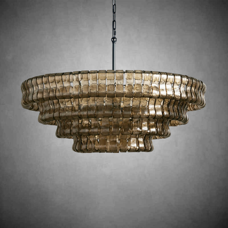 Ghiaccio Round Glass Chandelier-Chandelier-Feyran-Matte Black/Bronze-Smoke-24"-Feyran