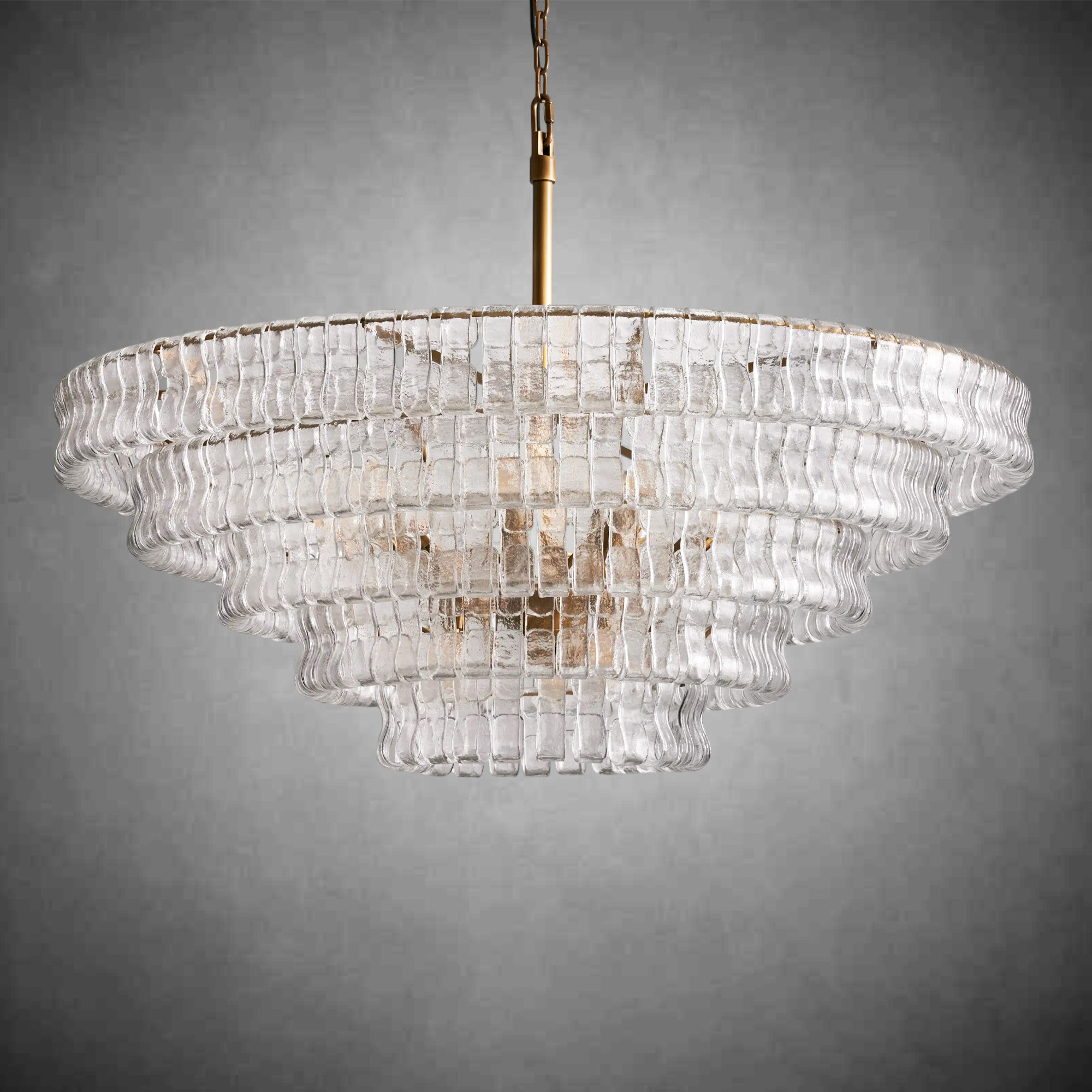 Ghiaccio Round Glass Chandelier-Chandelier-Feyran-Antique Brass-Clear-24"-Feyran