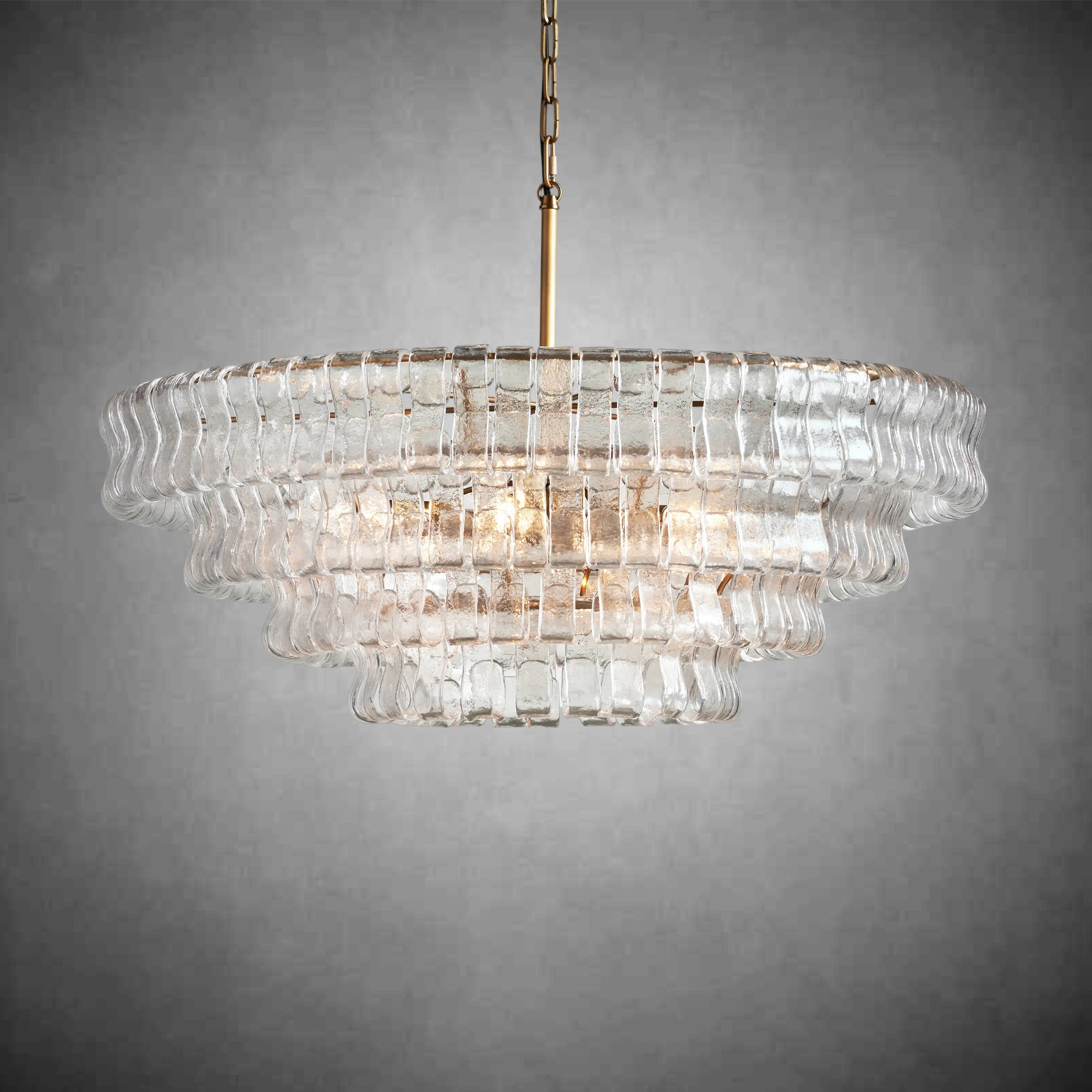 Ghiaccio Round Glass Chandelier-Chandelier-Feyran-Antique Brass-Clear-24"-Feyran