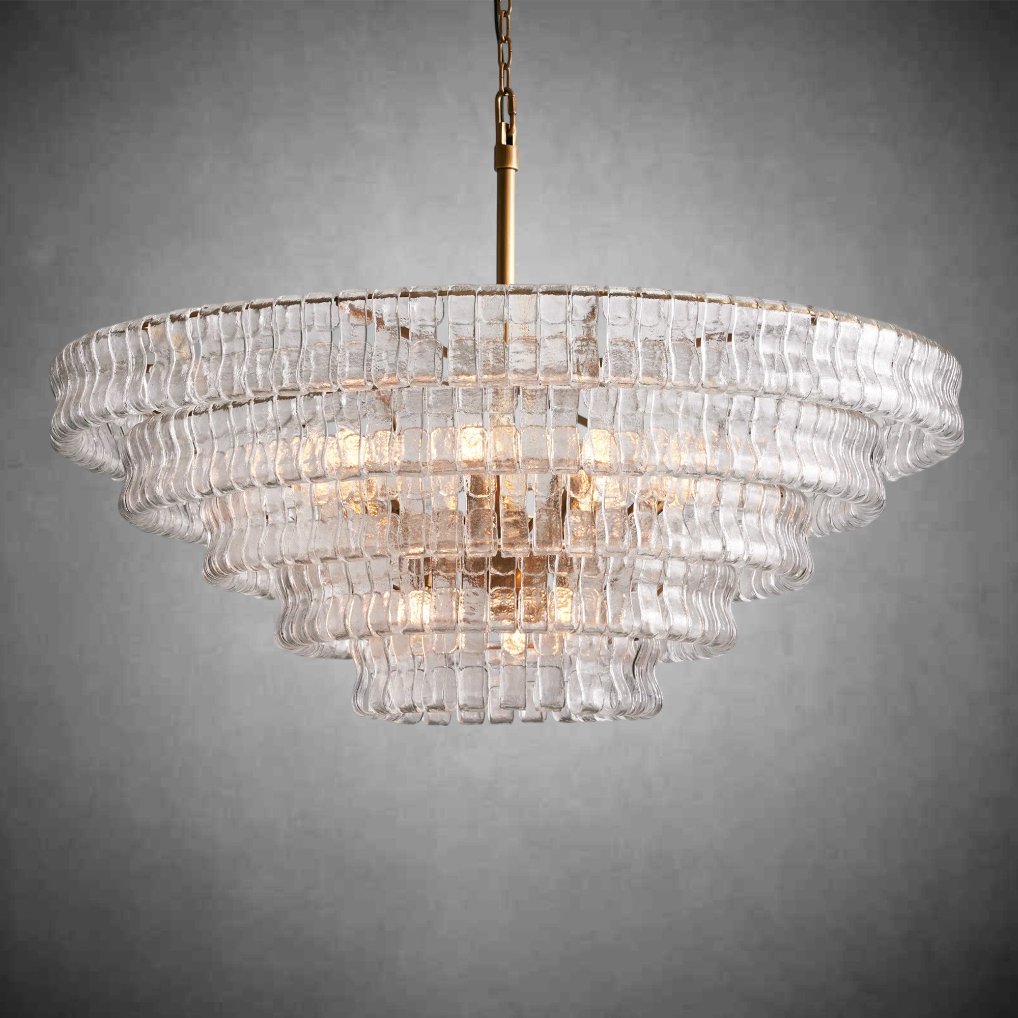 Ghiaccio Round Glass Chandelier-Chandelier-Feyran-Antique Brass-Clear-48"-Feyran