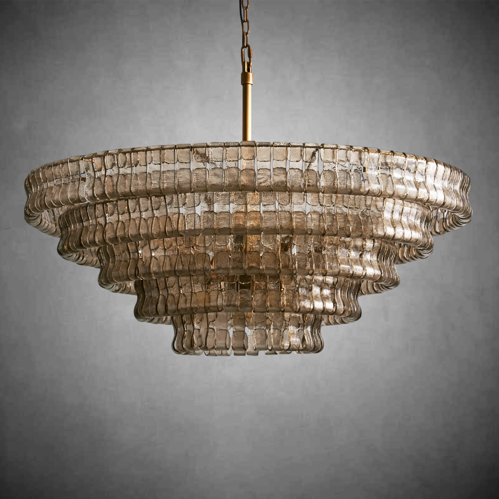 Ghiaccio Round Glass Chandelier-Chandelier-Feyran-Antique Brass-Smoke-48"-Feyran