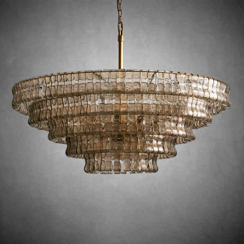 Ghiaccio Round Glass Chandelier-Chandelier-Feyran-Antique Brass-Smoke-48"-Feyran