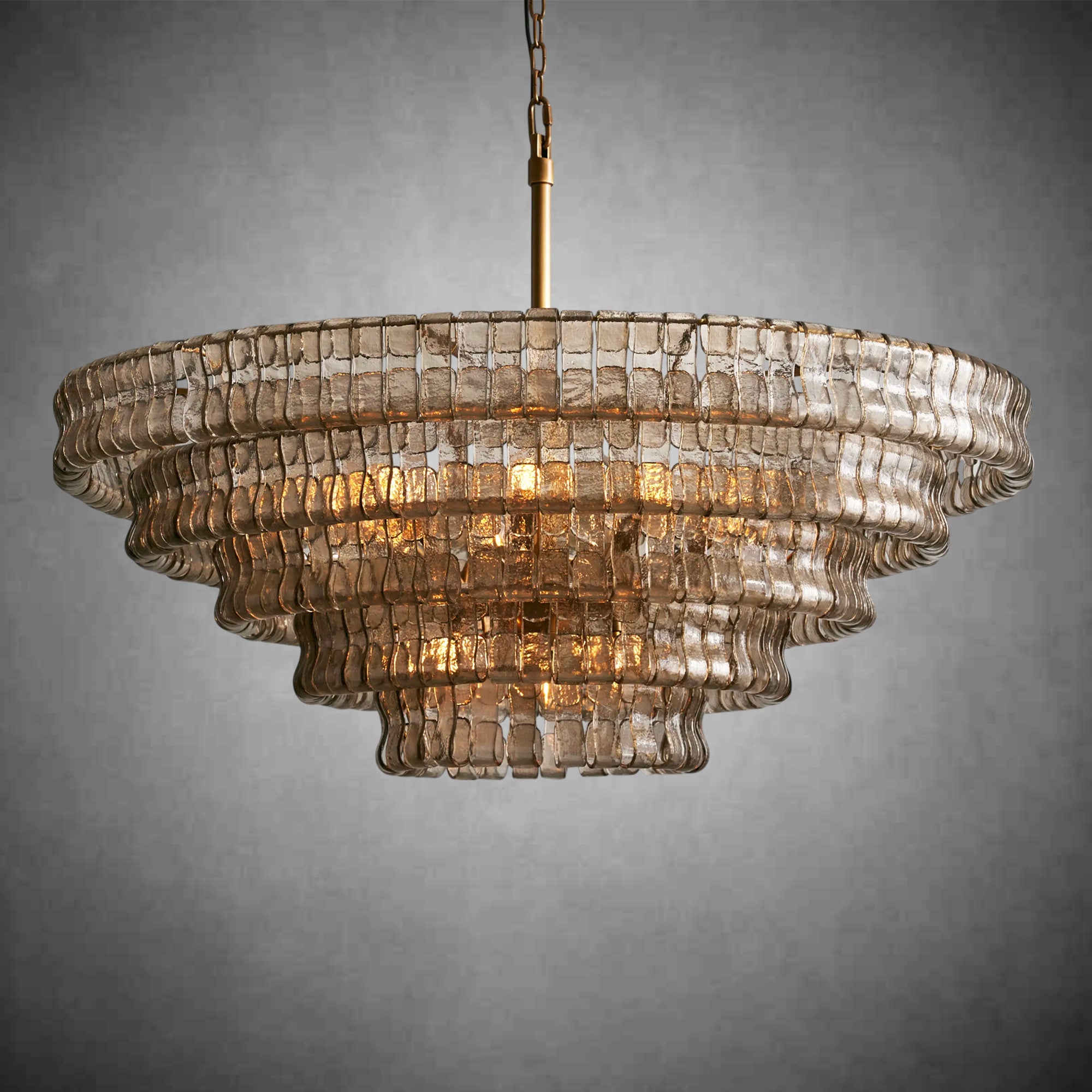 Ghiaccio Round Glass Chandelier-Chandelier-Feyran-Antique Brass-Smoke-60"-Feyran