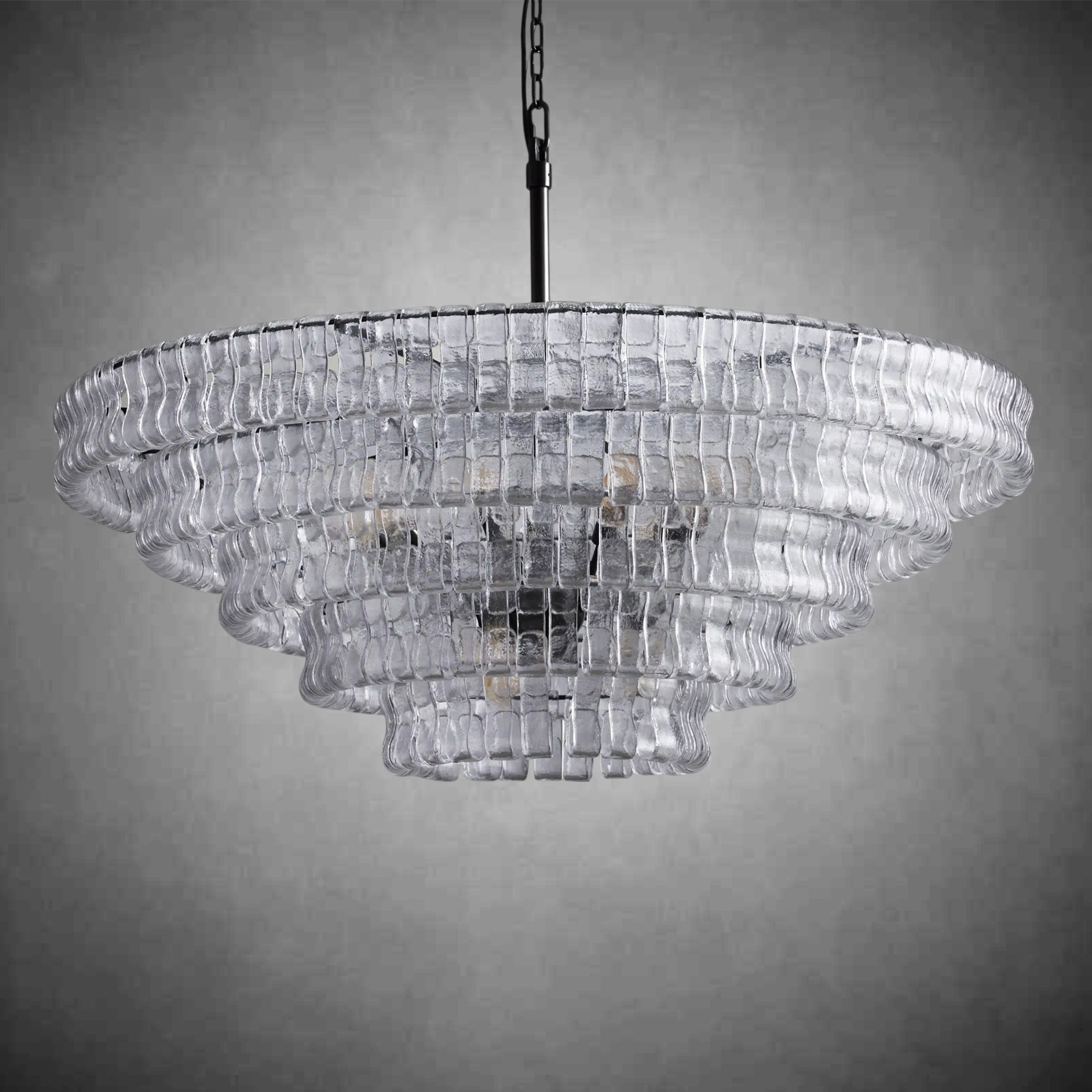 Ghiaccio Round Glass Chandelier-Chandelier-Feyran-Antique Brass-Clear-24"-Feyran