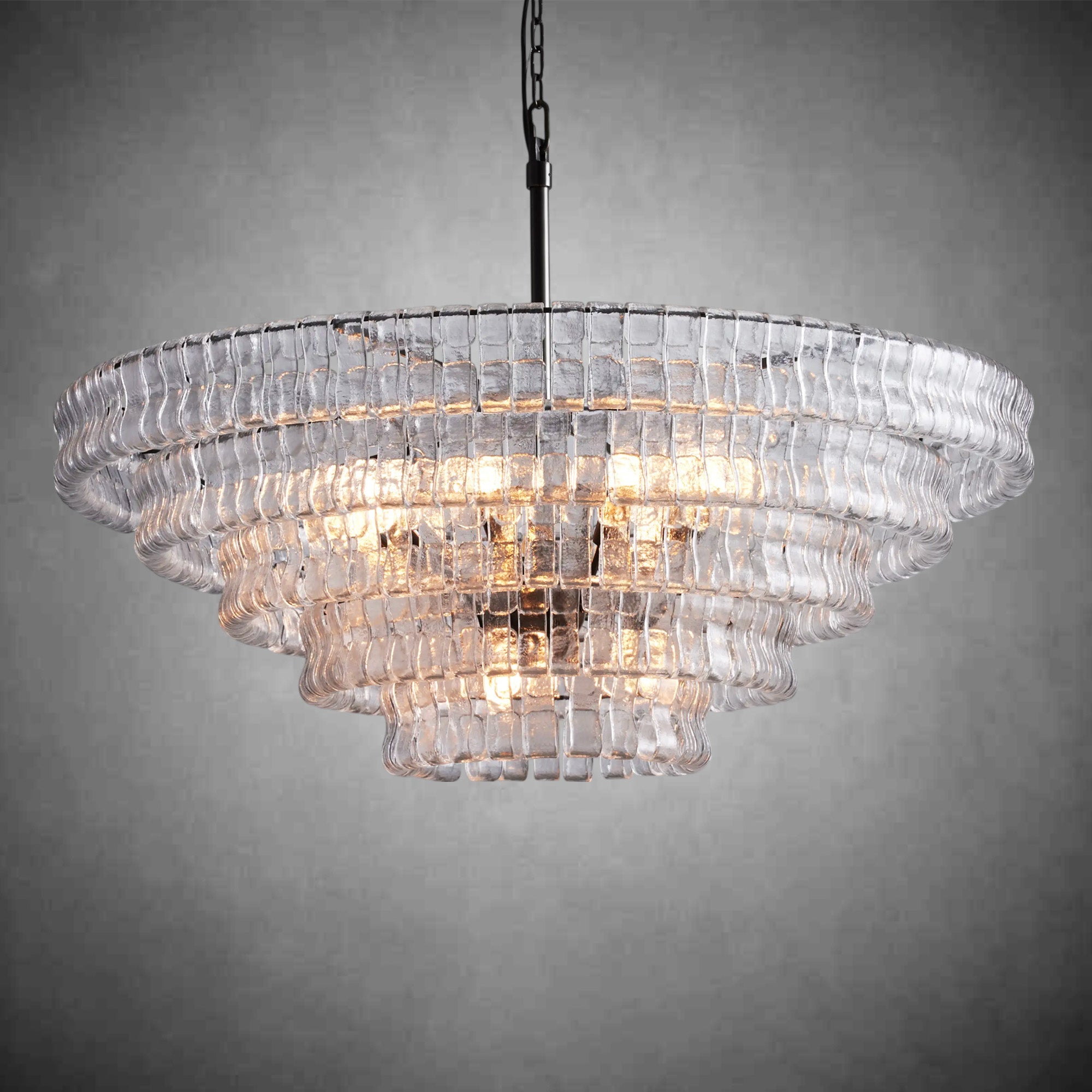 Ghiaccio Round Glass Chandelier-Chandelier-Feyran-Matte Black/Bronze-Clear-48"-Feyran