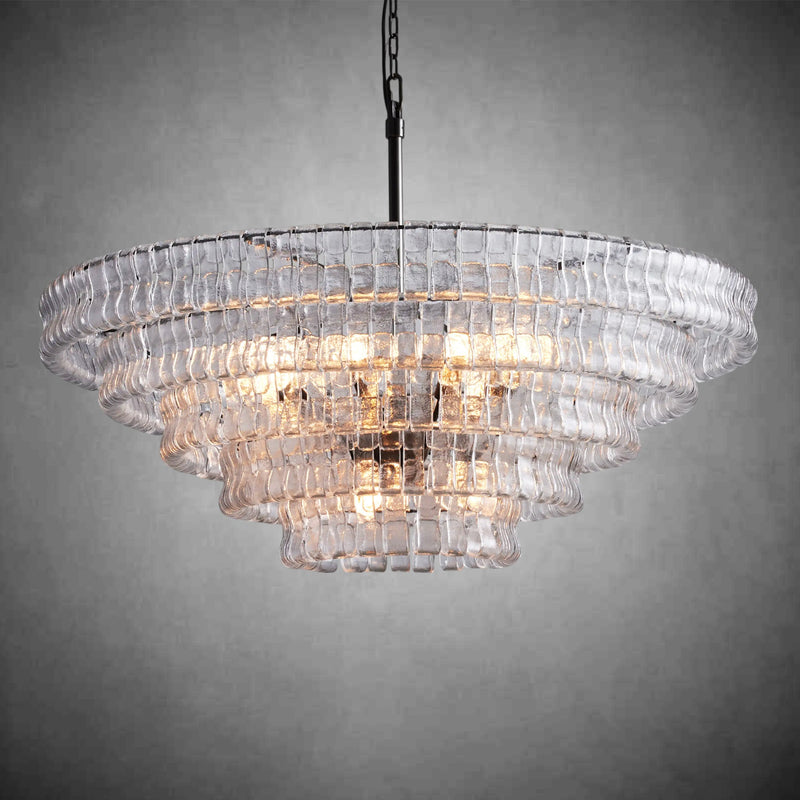 Ghiaccio Round Glass Chandelier-Chandelier-Feyran-Matte Black/Bronze-Clear-48"-Feyran