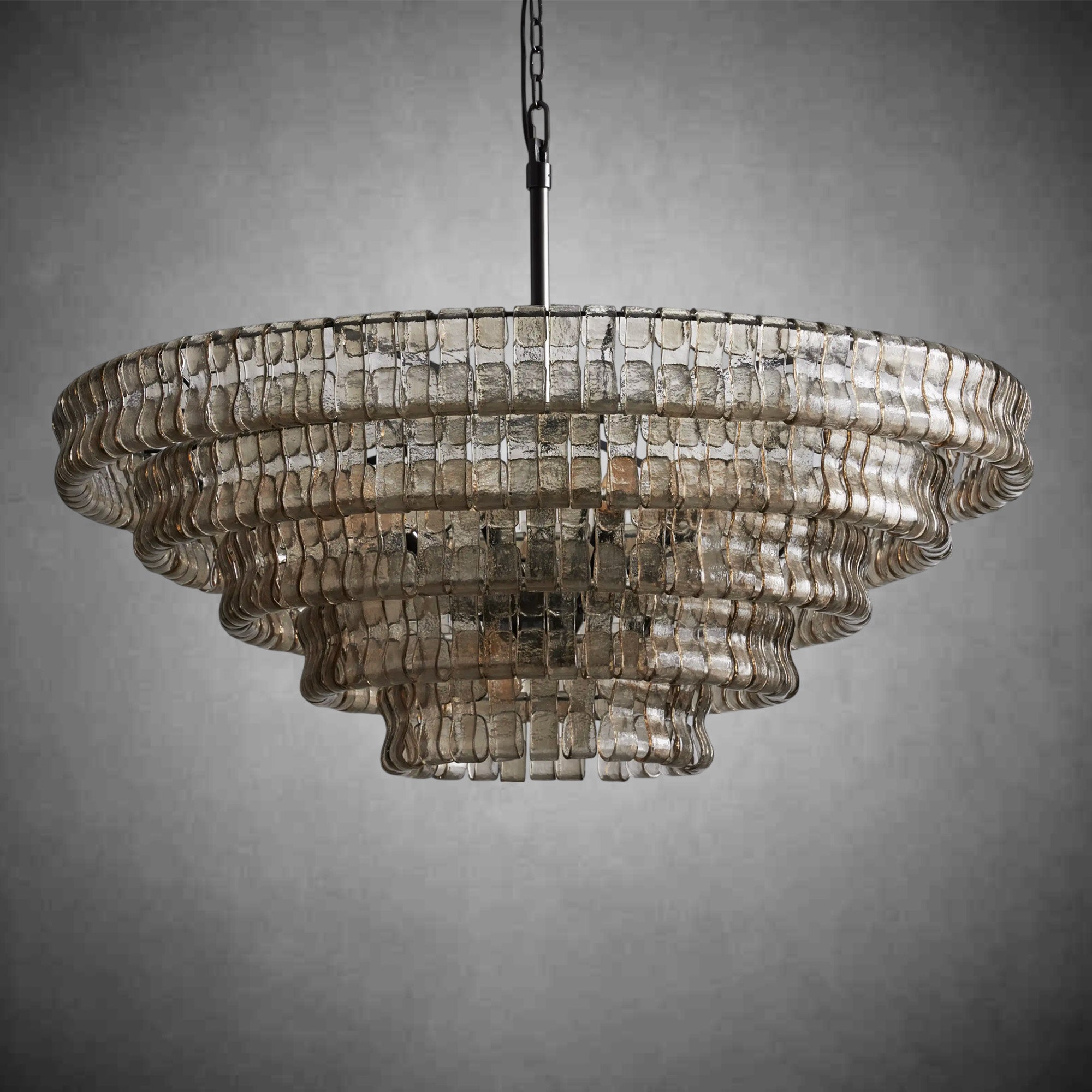 Ghiaccio Round Glass Chandelier-Chandelier-Feyran-Matte Black/Bronze-Smoke-48"-Feyran