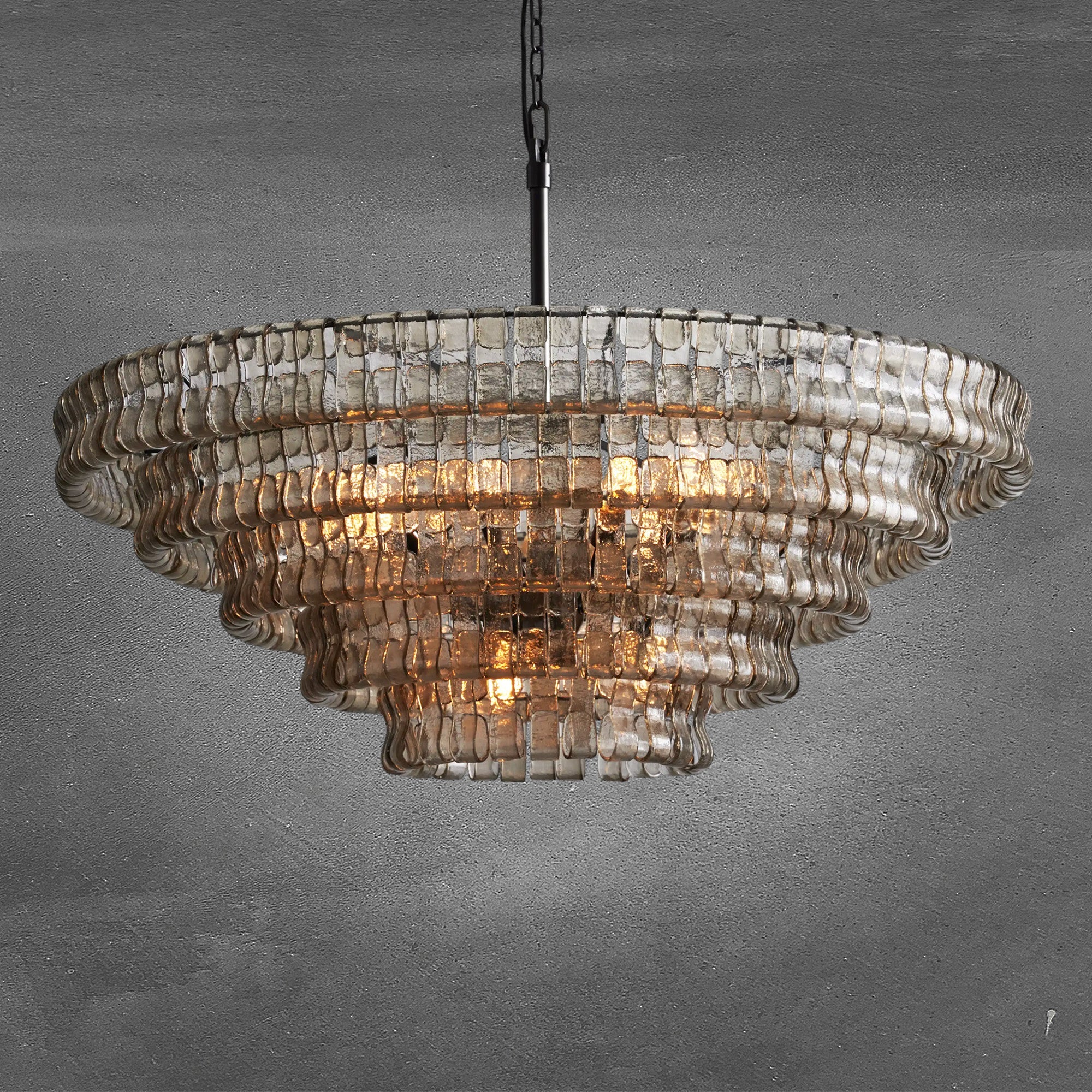 Ghiaccio Round Glass Chandelier-Chandelier-Feyran-Antique Brass-Clear-24"-Feyran