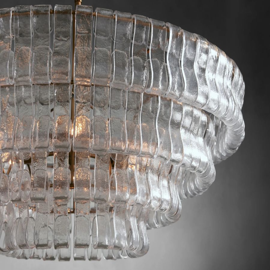 Ghiaccio Round Glass Chandelier-Chandelier-Feyran-Antique Brass-Clear-24"-Feyran