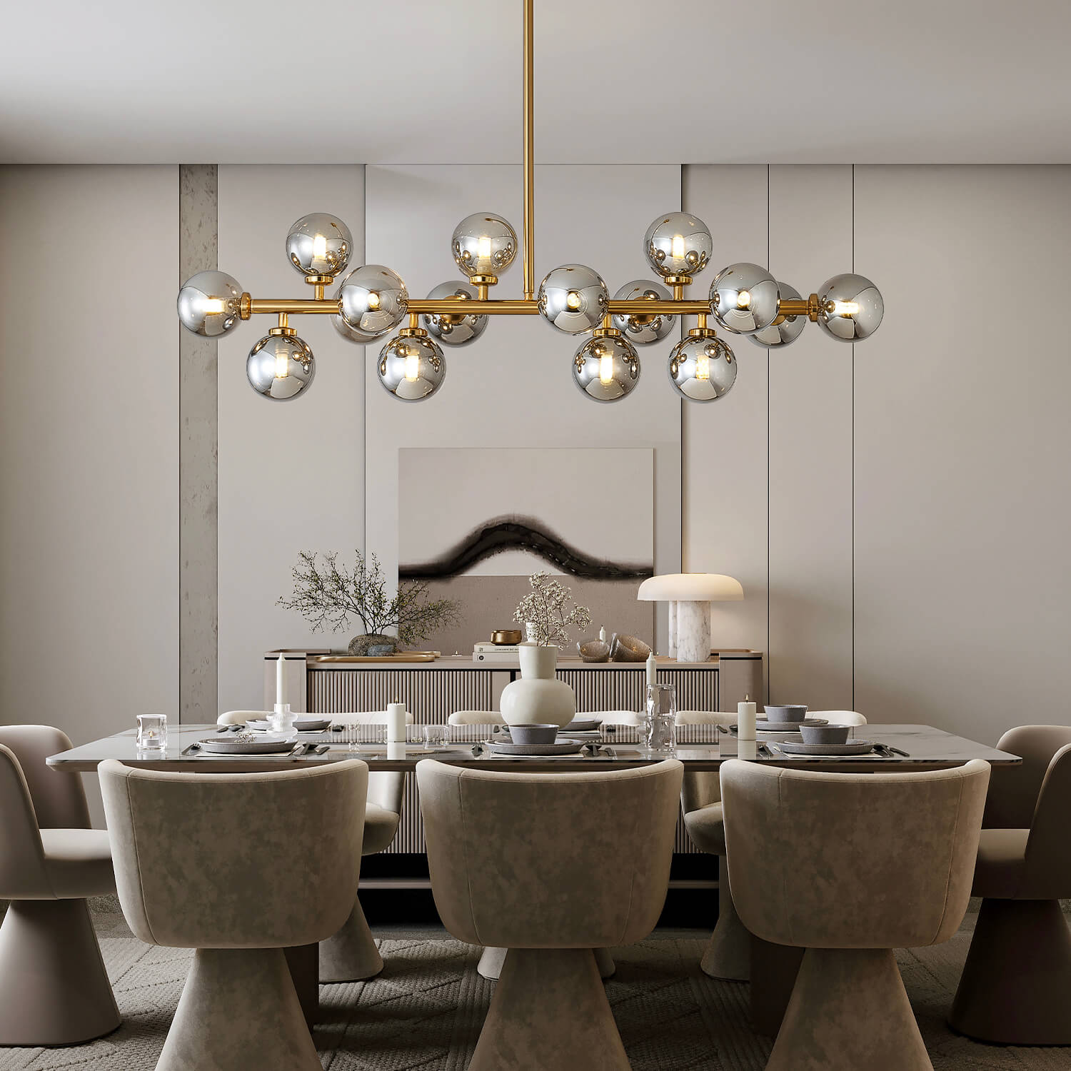 Glass Globes Linear Chandelier-diningroom-2 |Feyran
