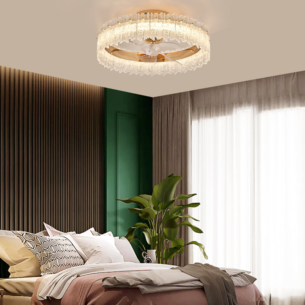 Gold Crystal Oscillating Ceiling Fan Light-bedroom-3| Feyran