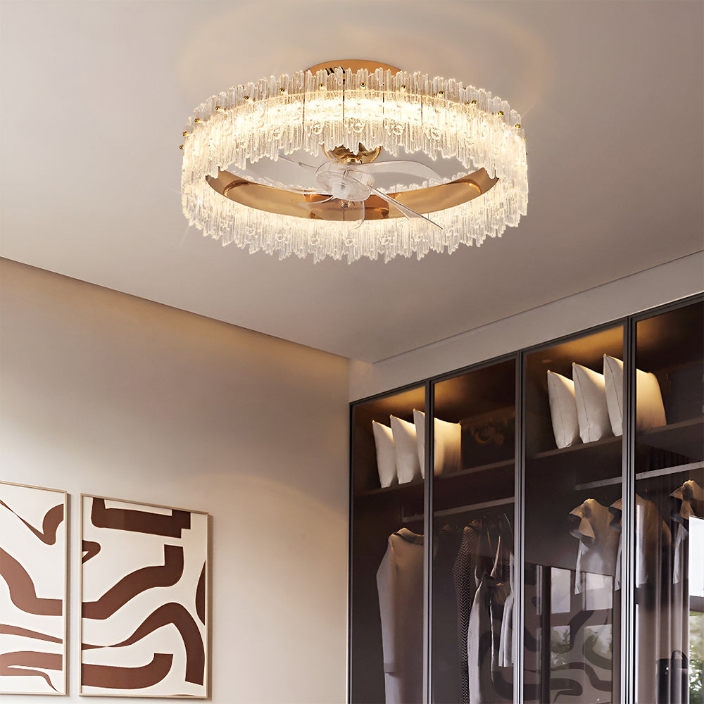 Gold Crystal Oscillating Ceiling Fan Light-bedroom-1 | Feyran