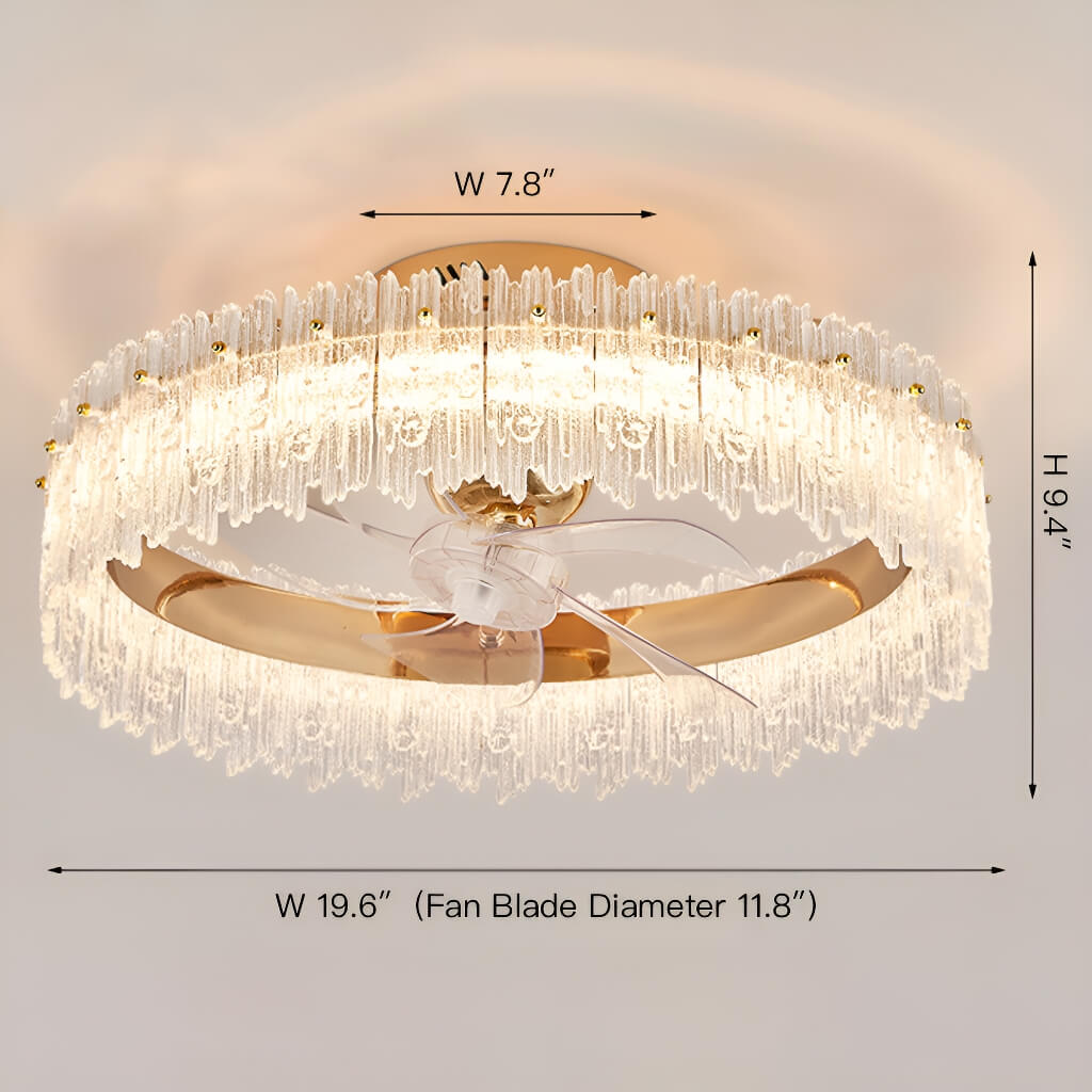 Gold Crystal Oscillating Ceiling Fan Light bedroom size | Feyran