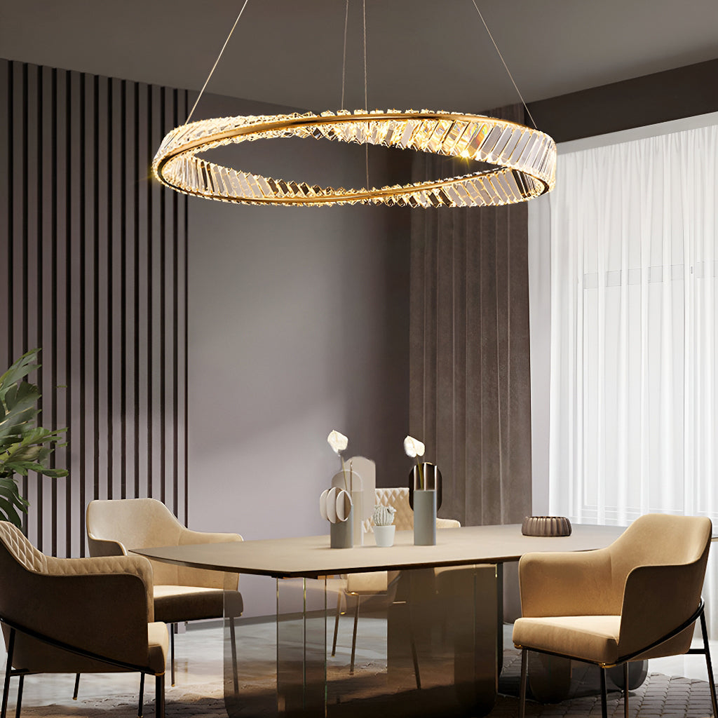 Gold Irregular Ring Crystal Pendant Led Lamp-dining-room-1|Feyran