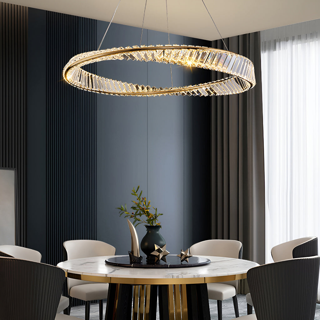Gold Irregular Ring Crystal Pendant Led Lamp-dining-room-2|Feyran
