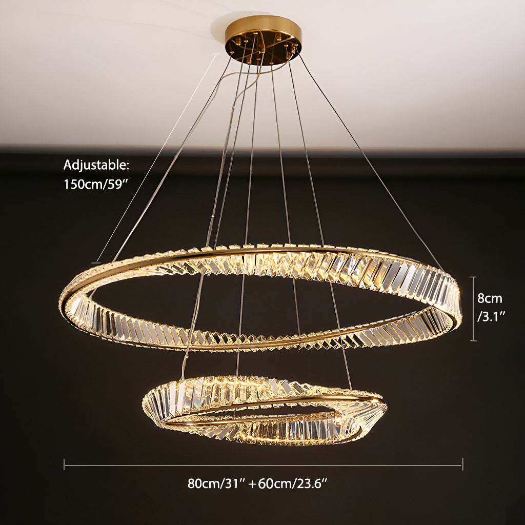 Gold Irregular Ring Crystal Pendant Led Lamp-size-2|Feyran