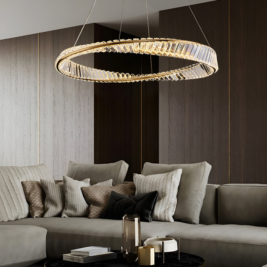 Gold Irregular Ring Crystal Pendant Led Lamp-living-room-1|Feyran