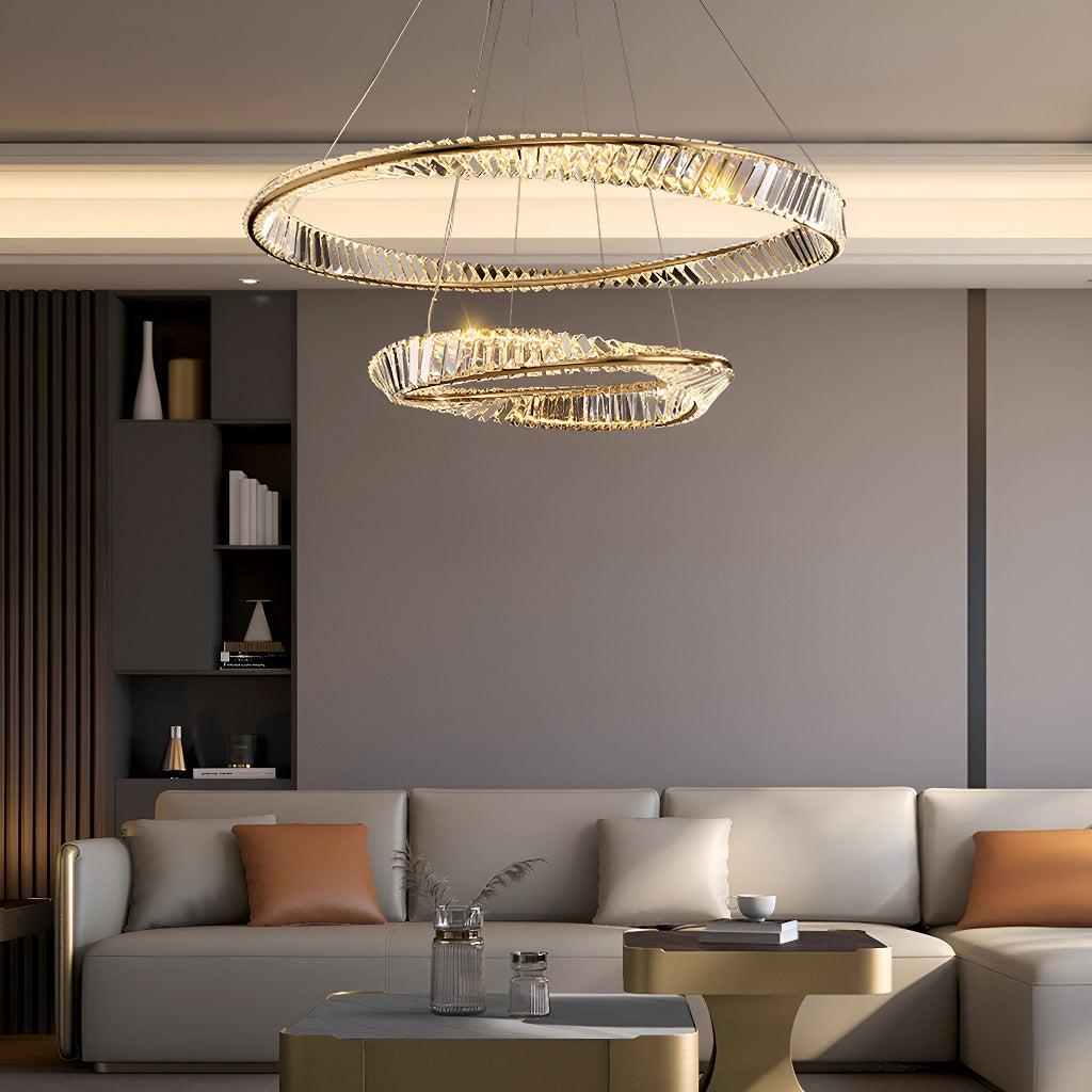 Gold Irregular Ring Crystal Pendant Led Lamp-living-room-2|Feyran