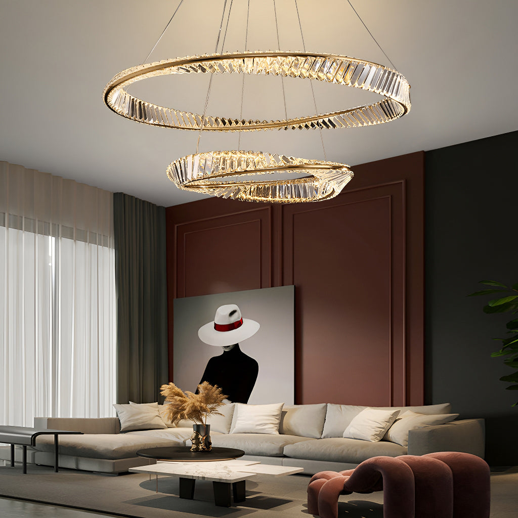 Gold Irregular Ring Crystal Pendant Led Lamp-living-room-2-rings-2|Feyran