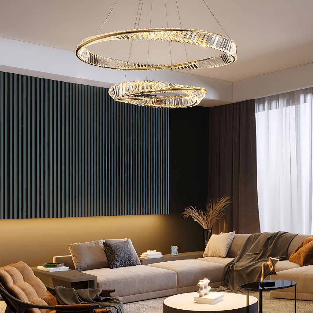 Gold Irregular Ring Crystal Pendant Led Lamp-living-room-2-rings-3|Feyran
