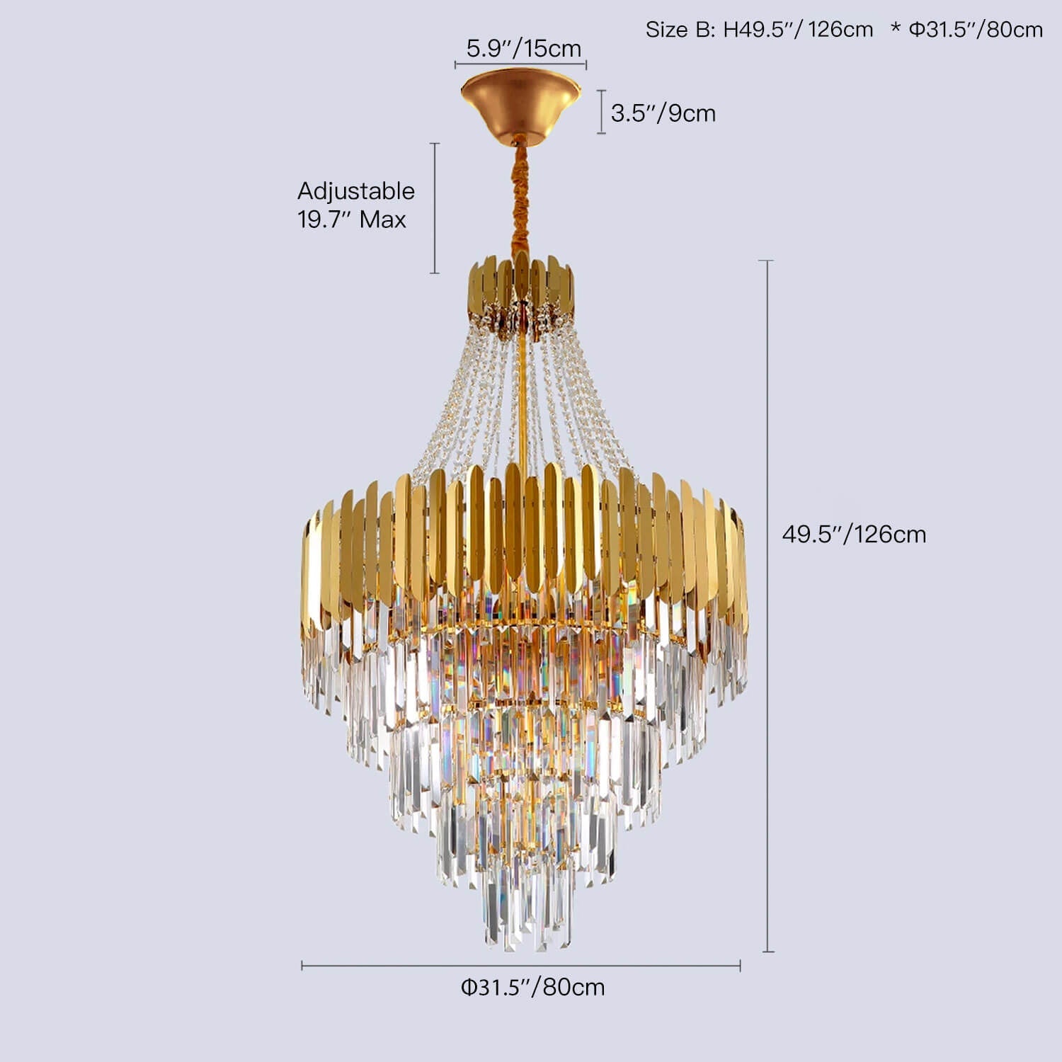 Golden Modern Luxury Crystal Chandelier dimensions-80CM| Feyran
