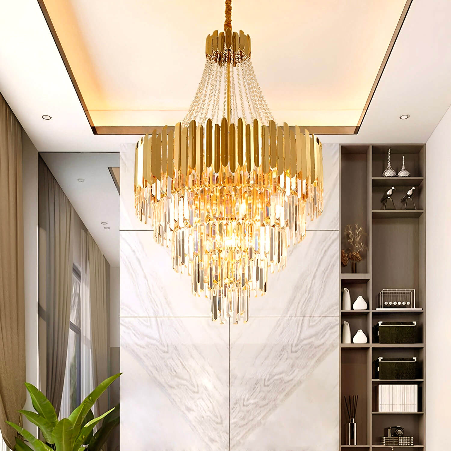Golden Modern Luxury Crystal Chandelier entry-way2| Feyran