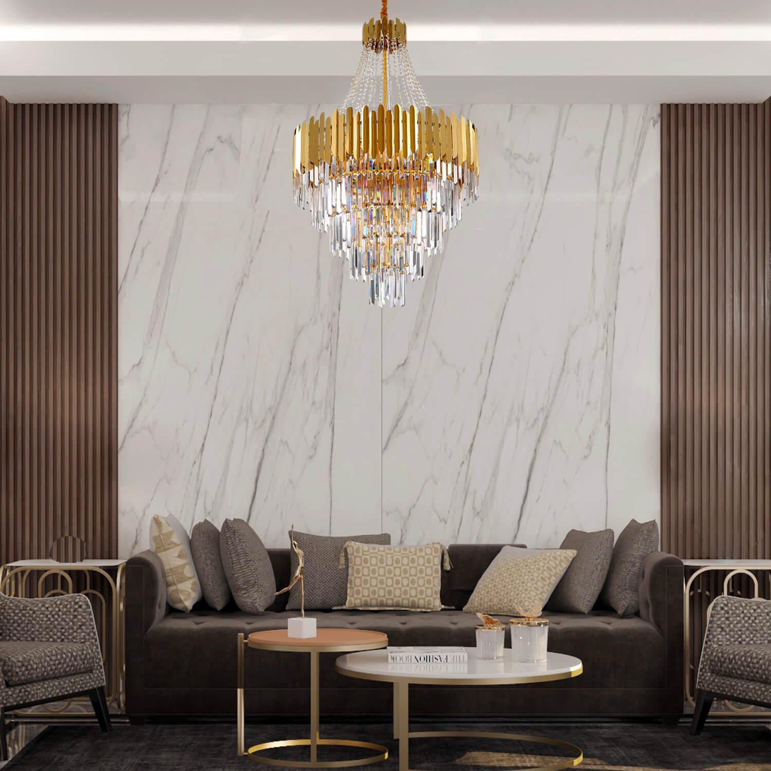 Golden Modern Luxury Crystal Chandelier living-room |Feyran
