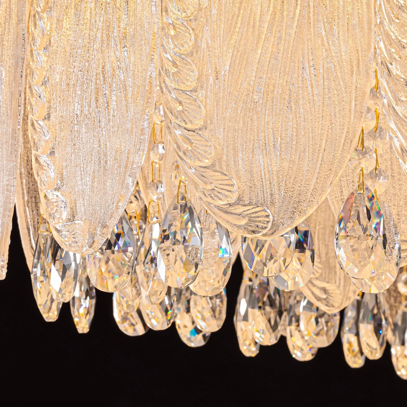 close-up-of-handcrafted-crystal-glass-leaf-oval-chandelier-ch343-Feyran-lighting