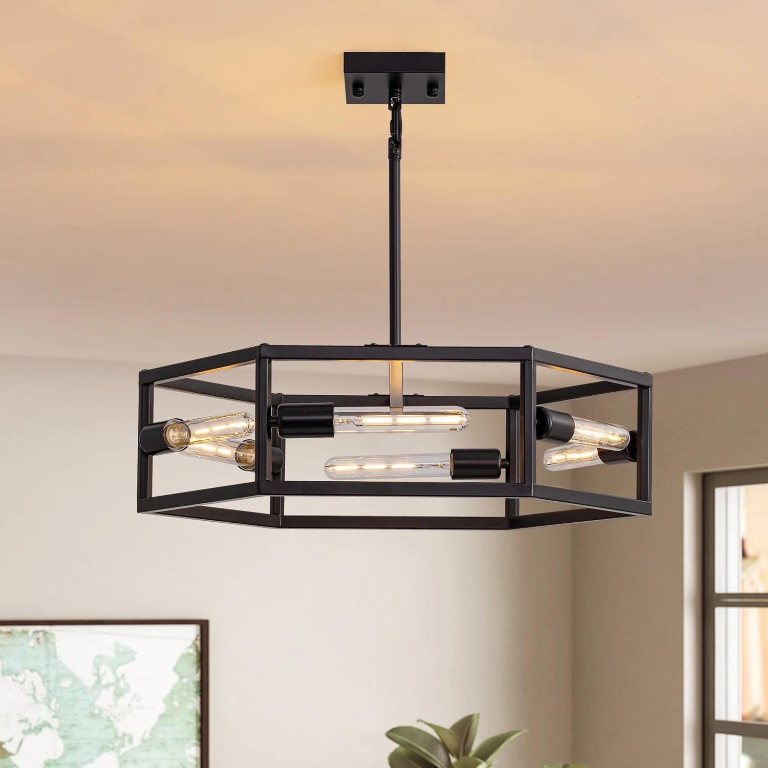 hexagon-industrial-black-lantern-drum-chandelier-ch396-20250606-Feyran-lighting